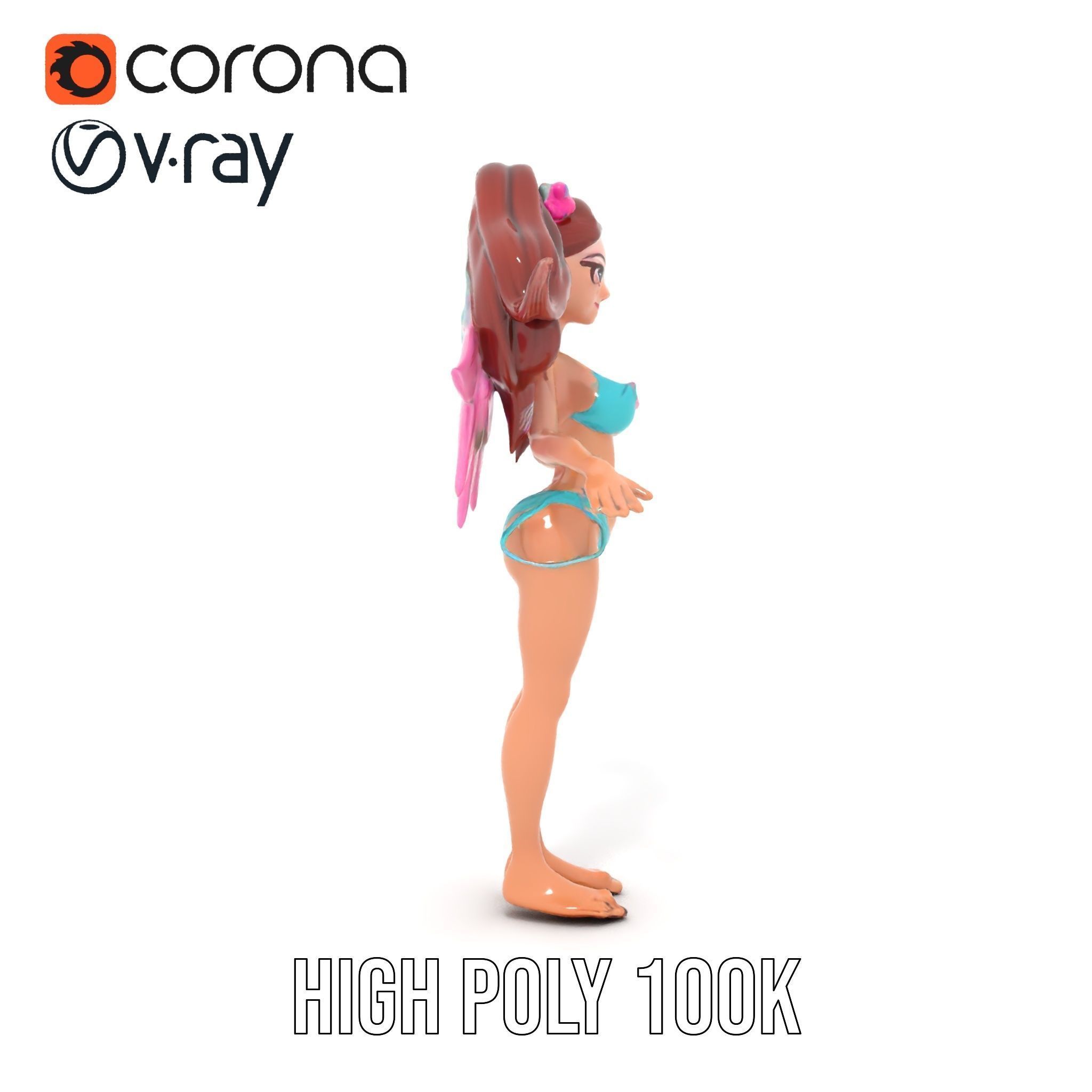 Fantasy Fairy Character Model with Wings Rigged and Animated Low-poly 3D model_14