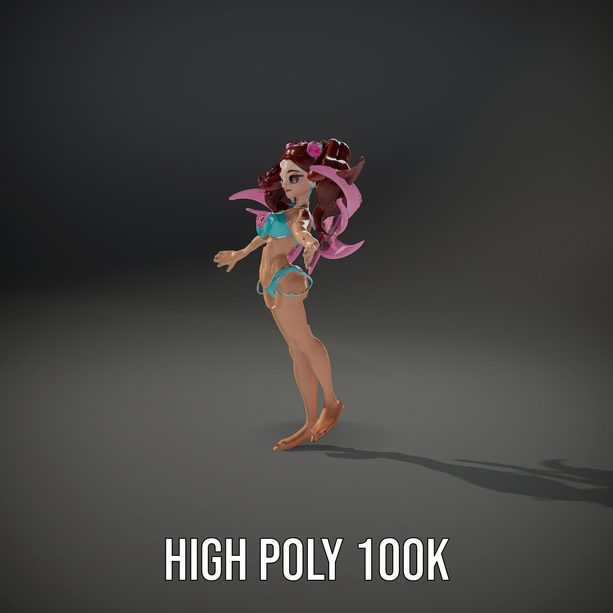 Fantasy Fairy Character Model with Wings Rigged and Animated Low-poly 3D model_20