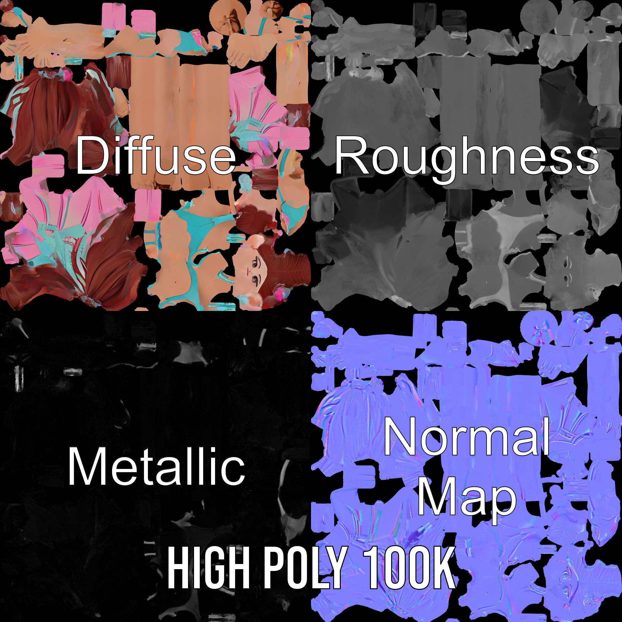 Fantasy Fairy Character Model with Wings Rigged and Animated Low-poly 3D model_3