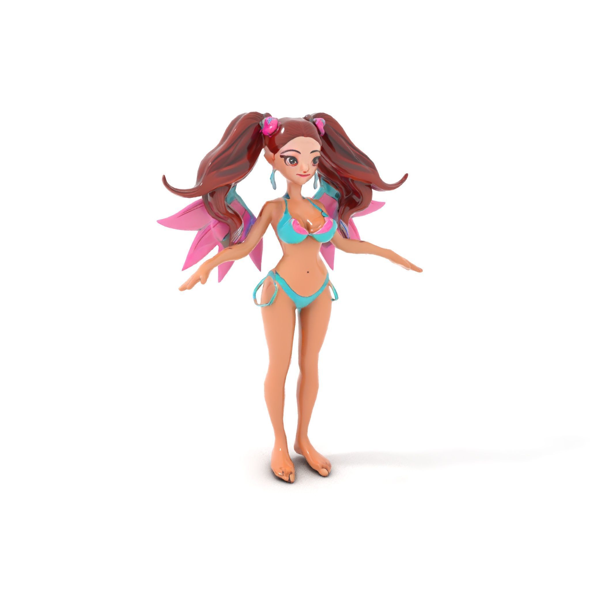 Fantasy Fairy Character Model with Wings Rigged and Animated Low-poly 3D model_9