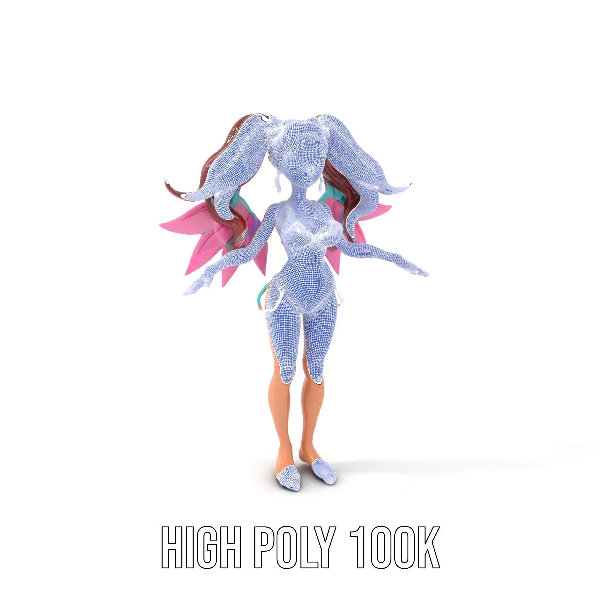 Fantasy Fairy Character Model with Wings Rigged and Animated Low-poly 3D model_4