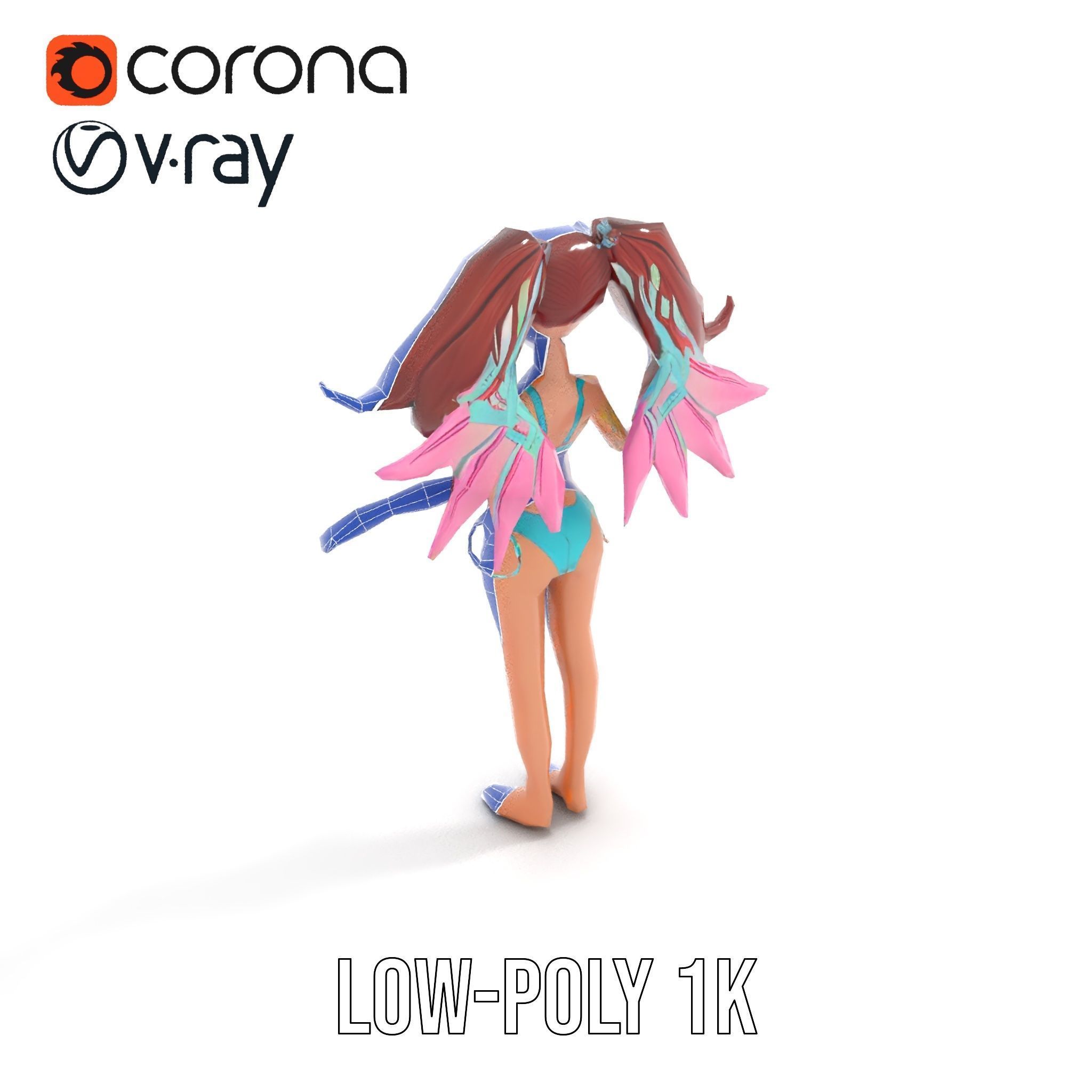 Fantasy Fairy Character Model with Wings Rigged and Animated Low-poly 3D model_31