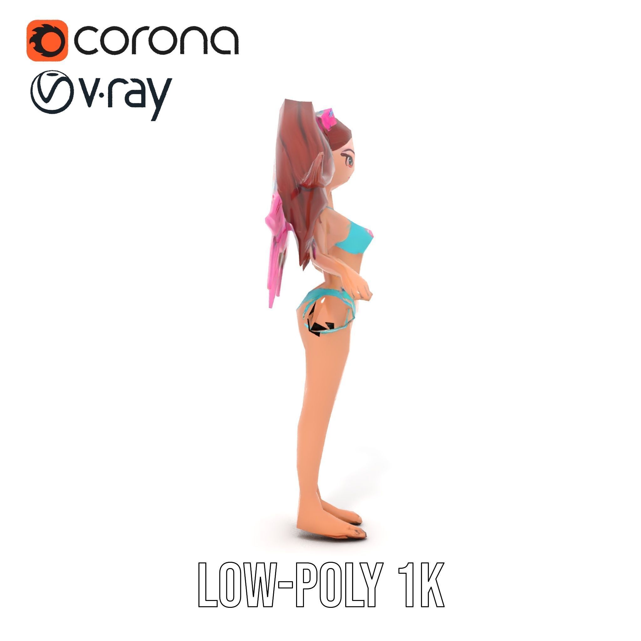 Fantasy Fairy Character Model with Wings Rigged and Animated Low-poly 3D model_19