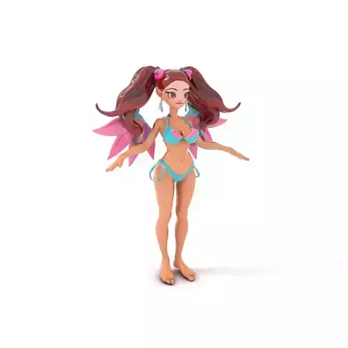 Fantasy Fairy Character Model with Wings  Rigged and Animated