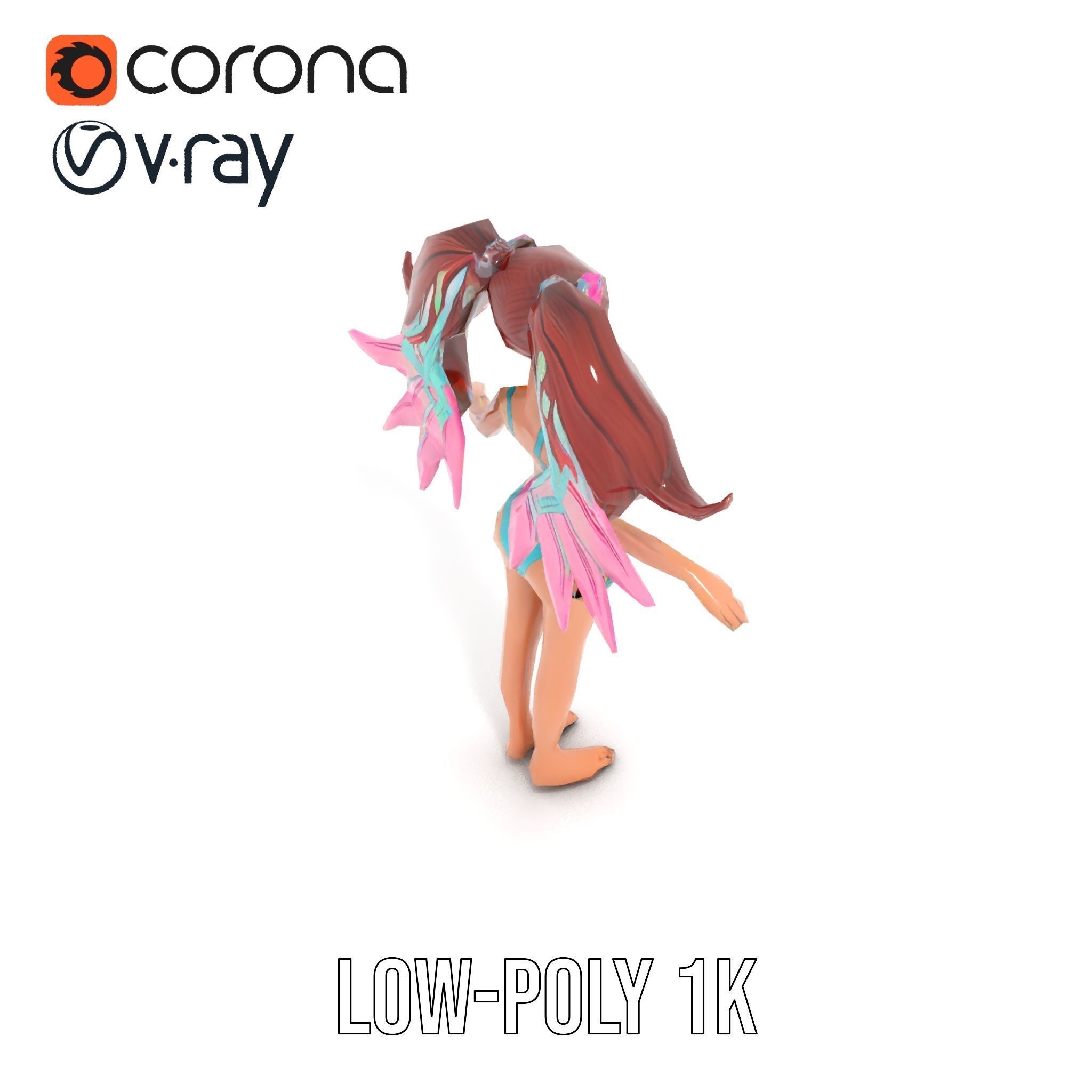 Fantasy Fairy Character Model with Wings Rigged and Animated Low-poly 3D model_8