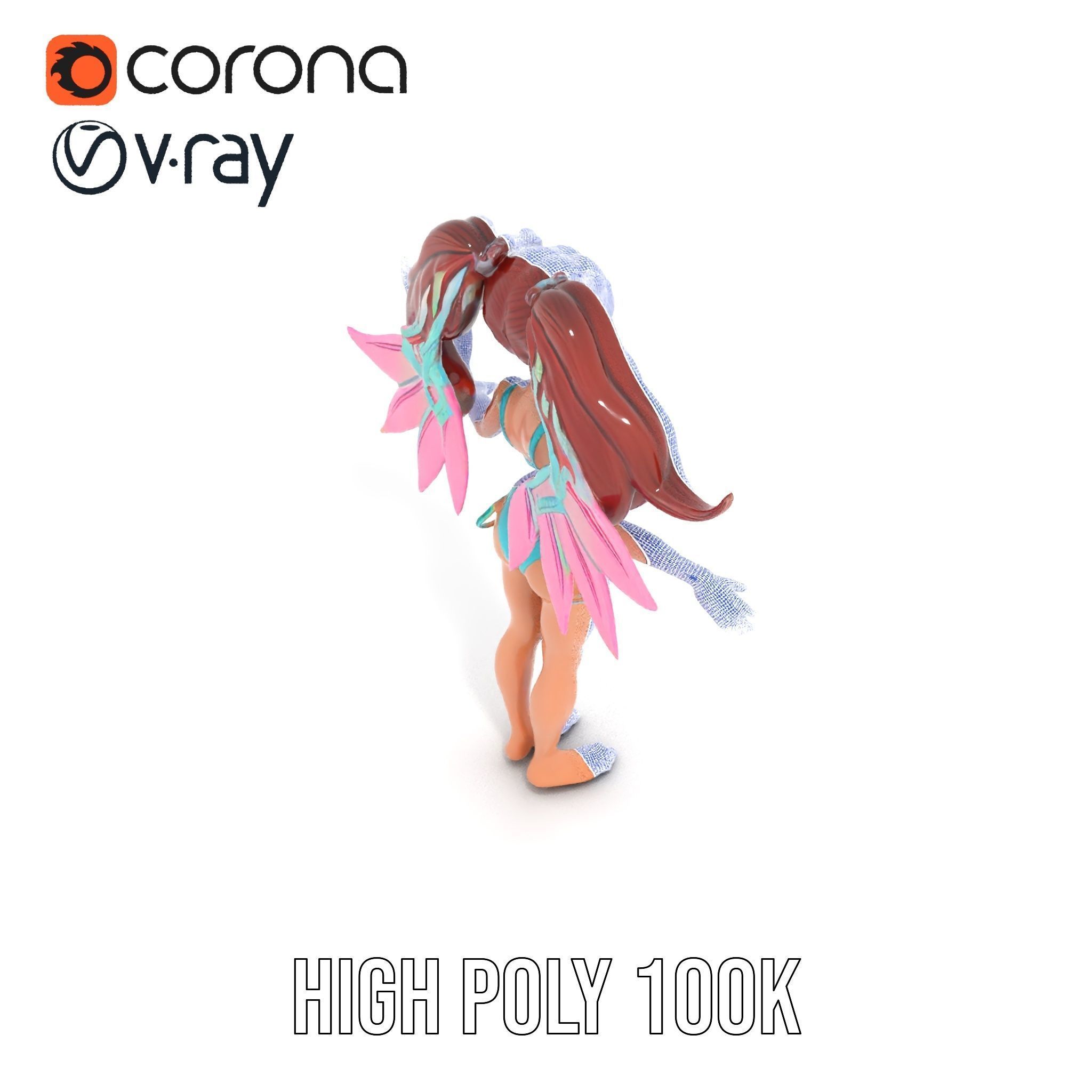 Fantasy Fairy Character Model with Wings Rigged and Animated Low-poly 3D model_33