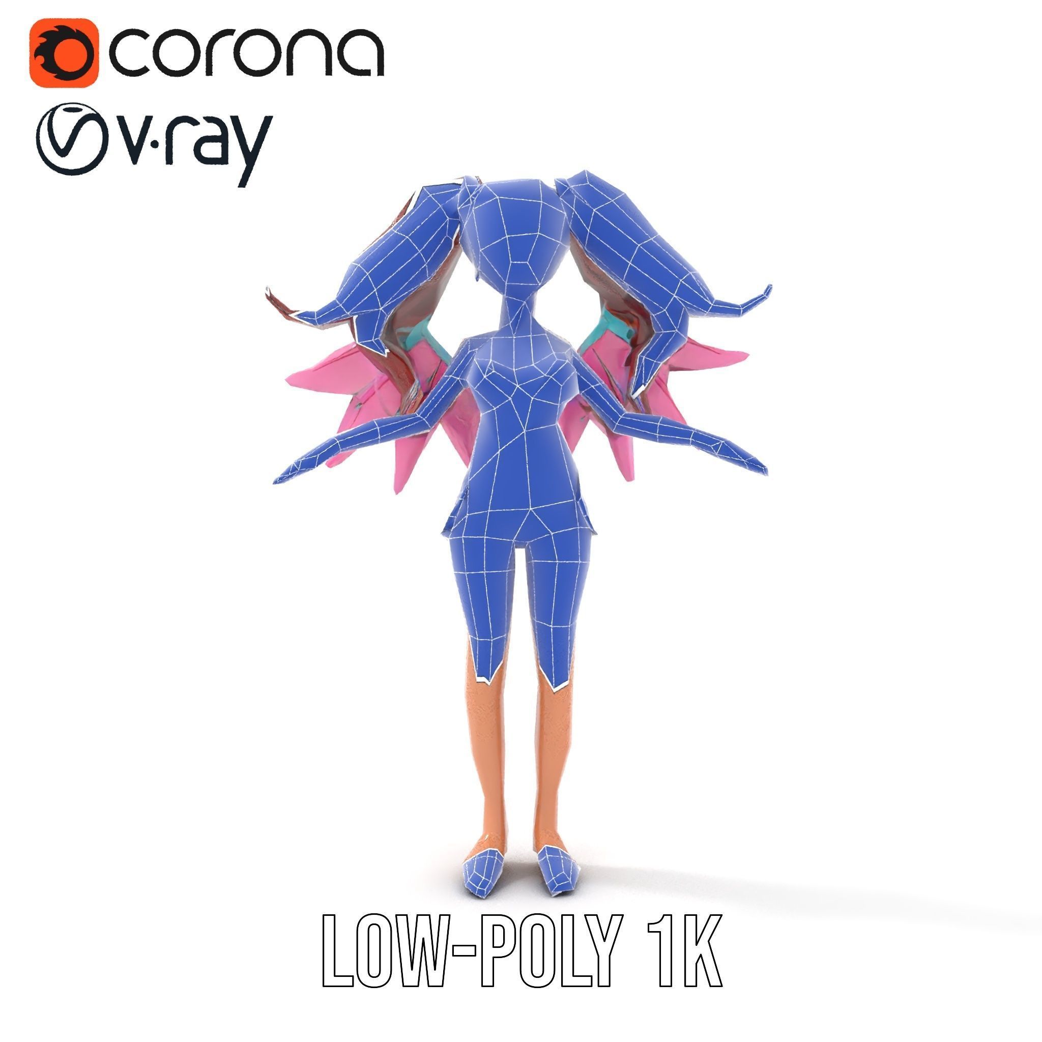 Fantasy Fairy Character Model with Wings Rigged and Animated Low-poly 3D model_28