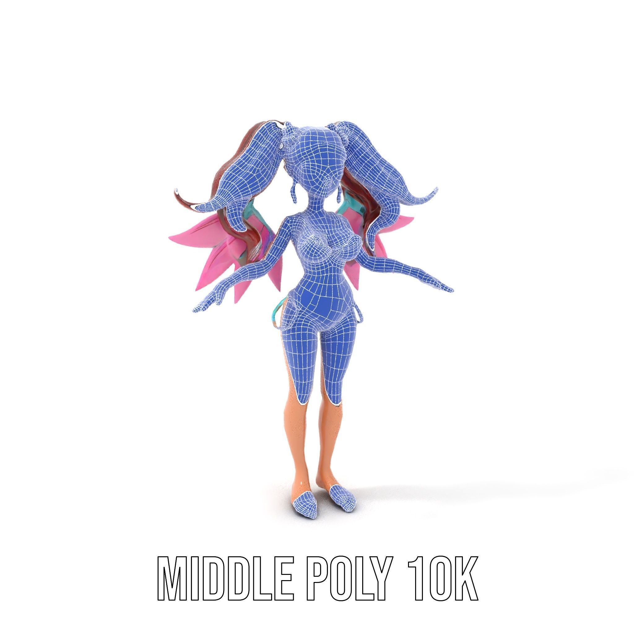 Fantasy Fairy Character Model with Wings Rigged and Animated Low-poly 3D model_24