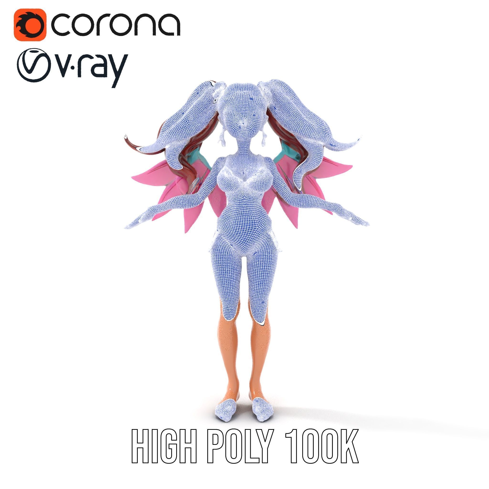 Fantasy Fairy Character Model with Wings Rigged and Animated Low-poly 3D model_35