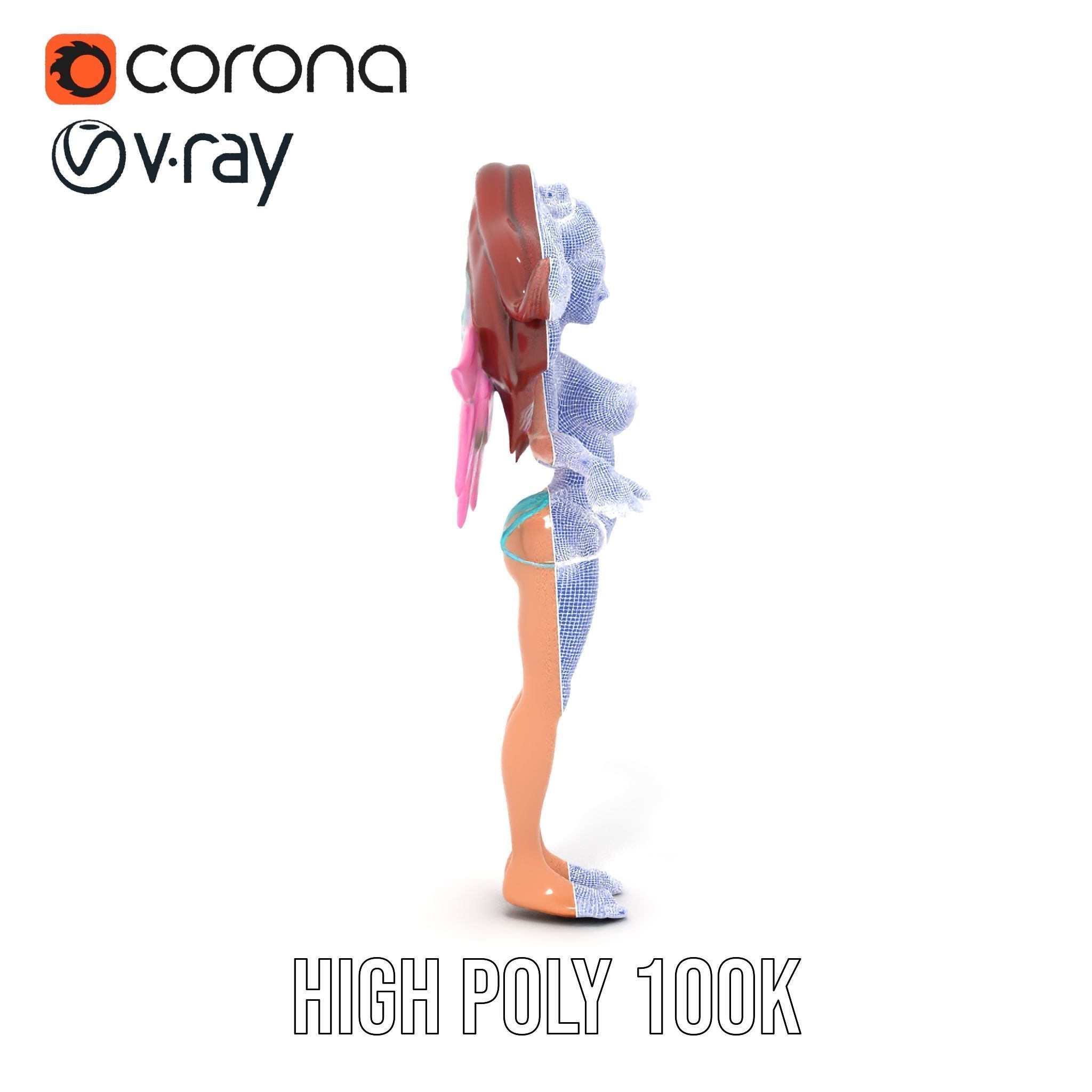 Fantasy Fairy Character Model with Wings Rigged and Animated Low-poly 3D model_36