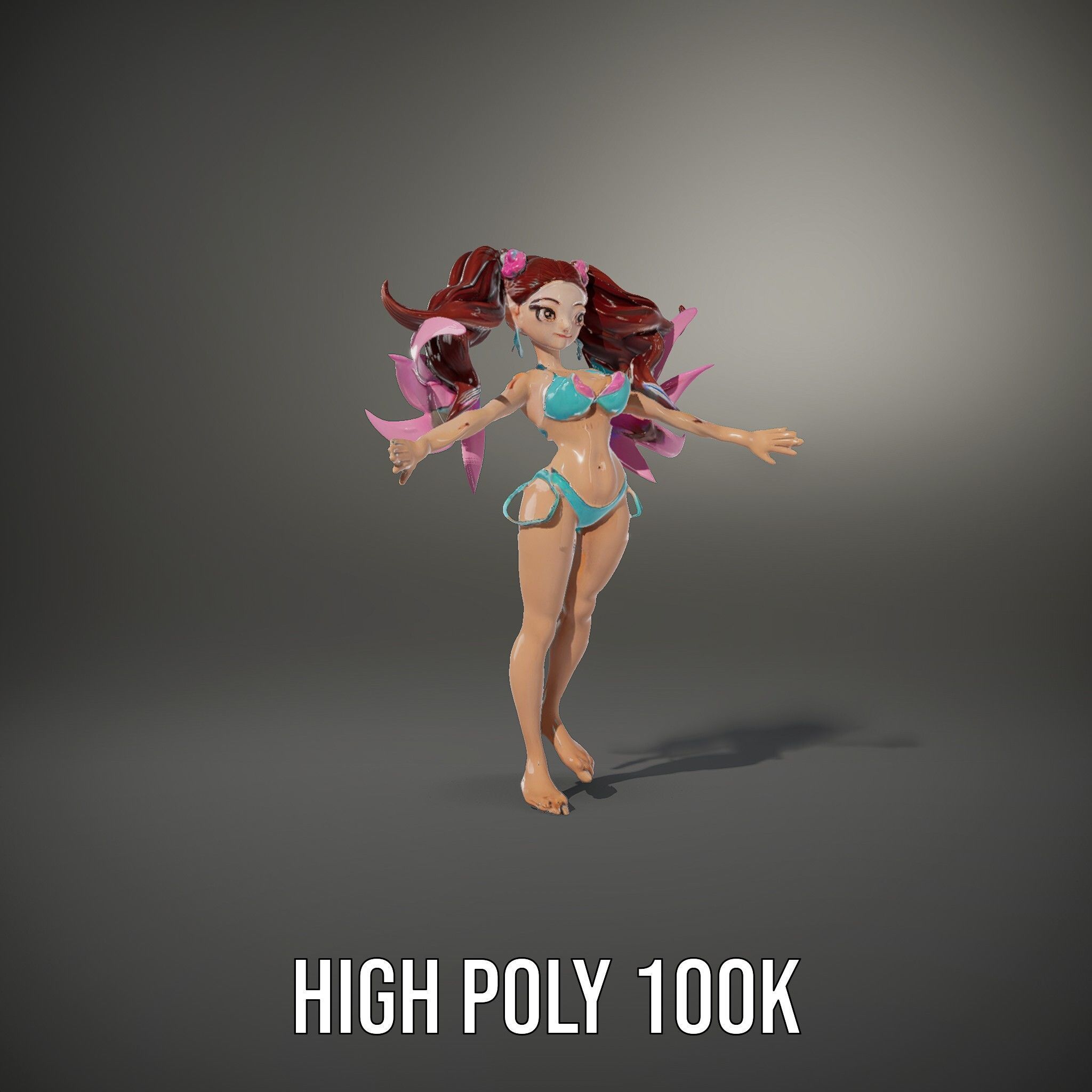Fantasy Fairy Character Model with Wings Rigged and Animated Low-poly 3D model_26