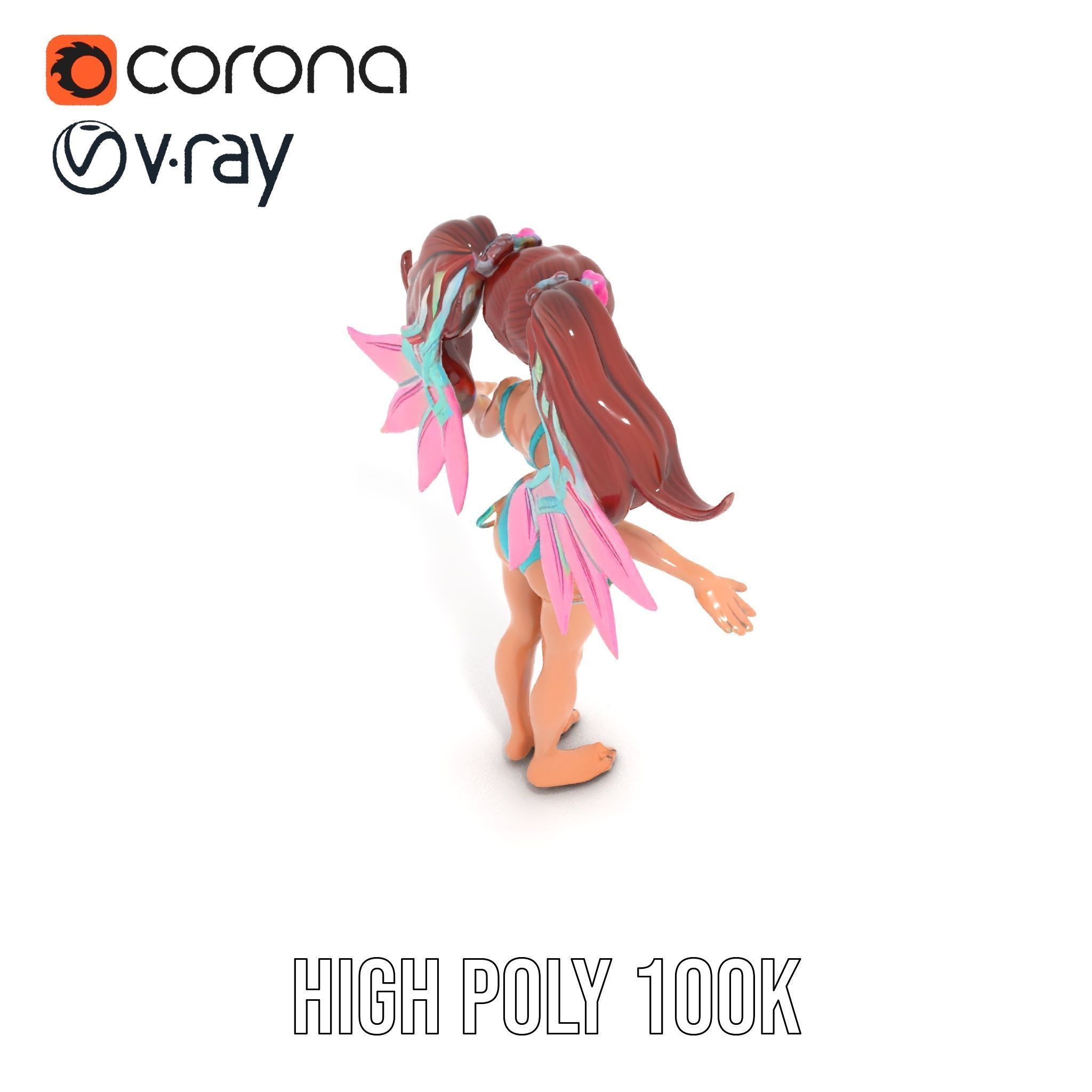 Fantasy Fairy Character Model with Wings Rigged and Animated Low-poly 3D model_29