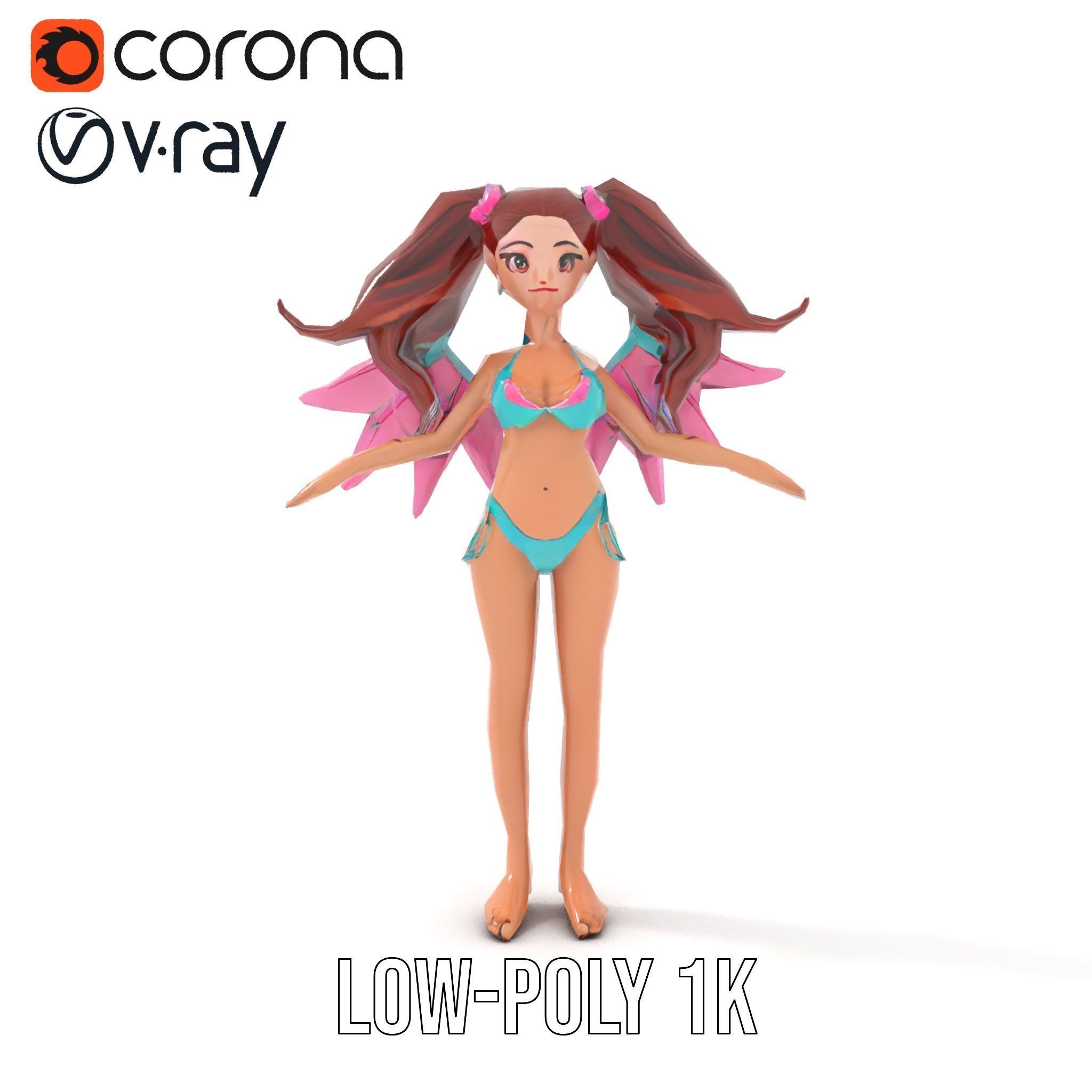 Fantasy Fairy Character Model with Wings Rigged and Animated Low-poly 3D model_10