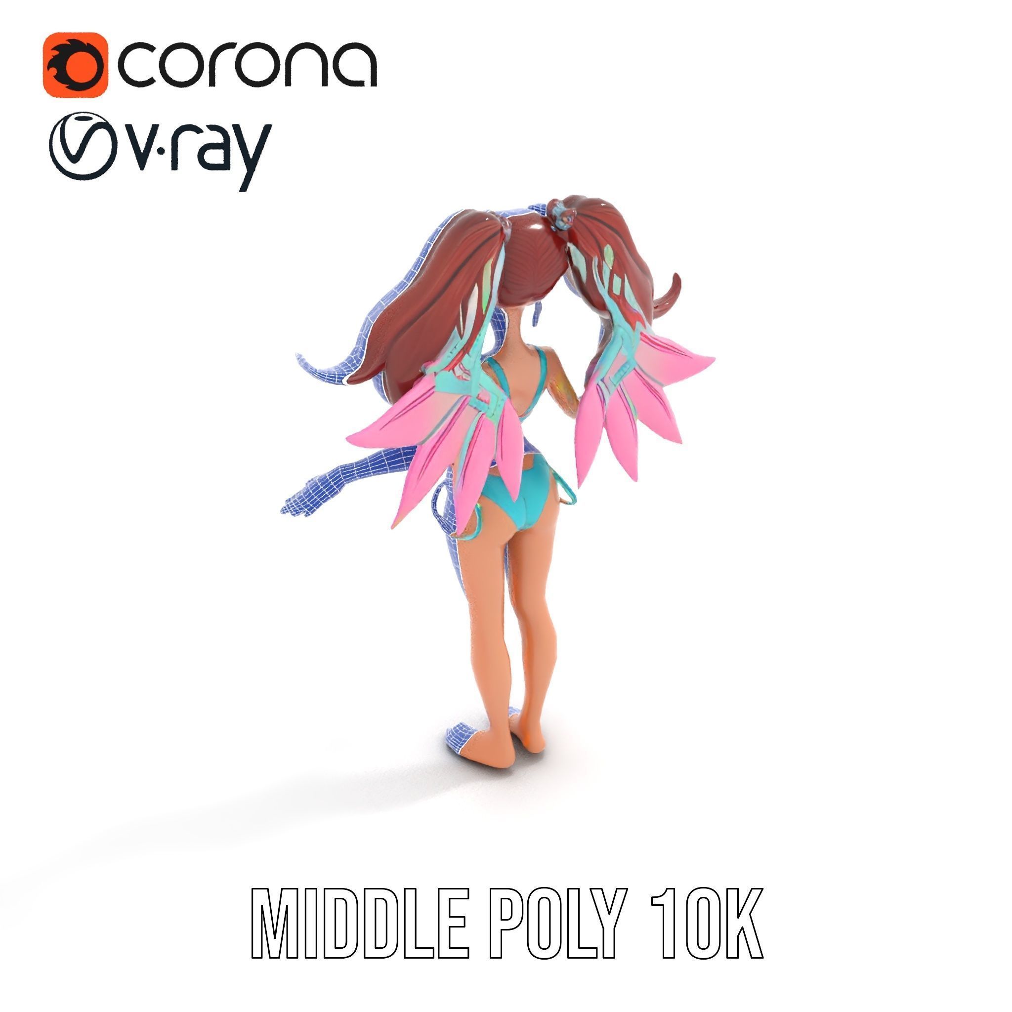 Fantasy Fairy Character Model with Wings Rigged and Animated Low-poly 3D model_27