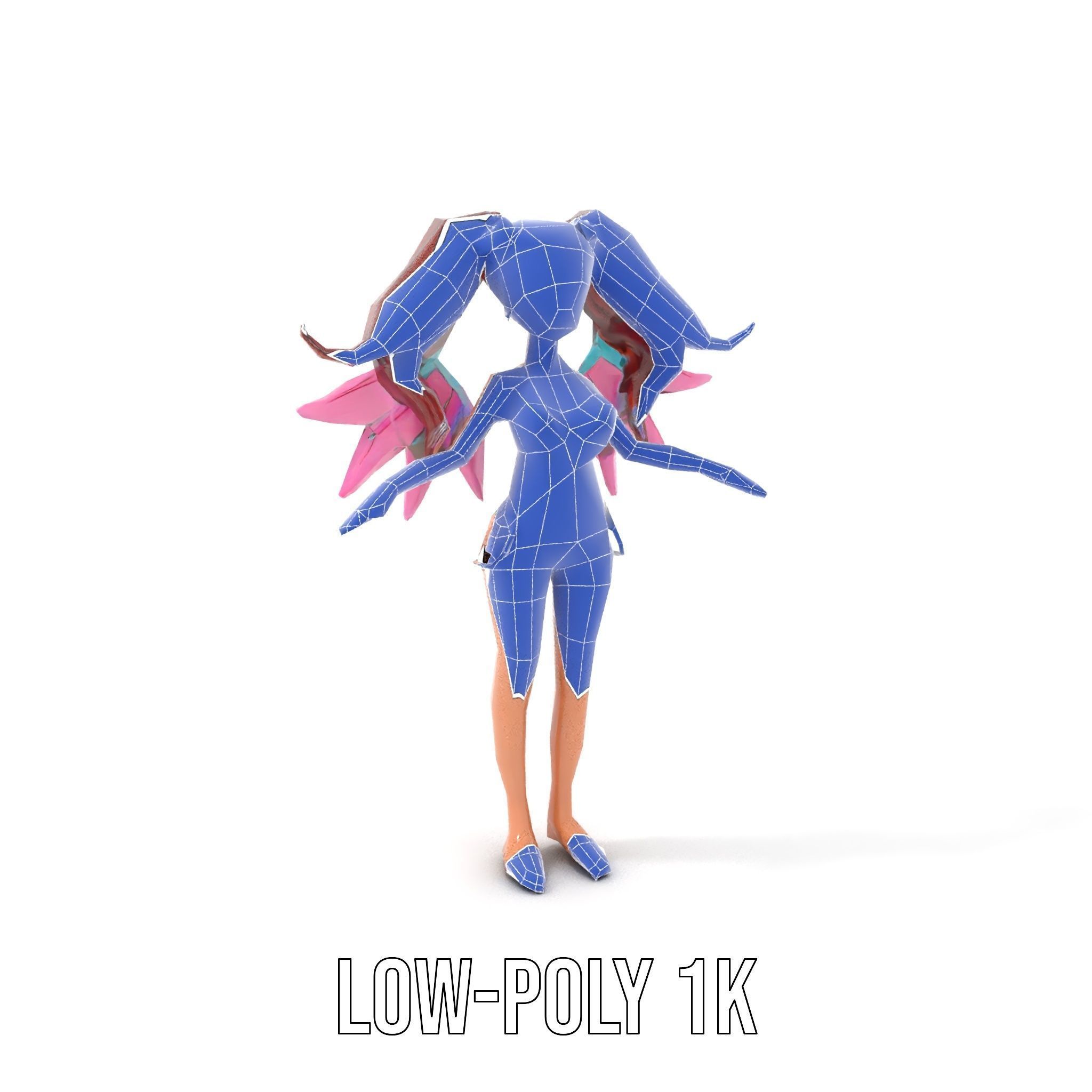 Fantasy Fairy Character Model with Wings Rigged and Animated Low-poly 3D model_13