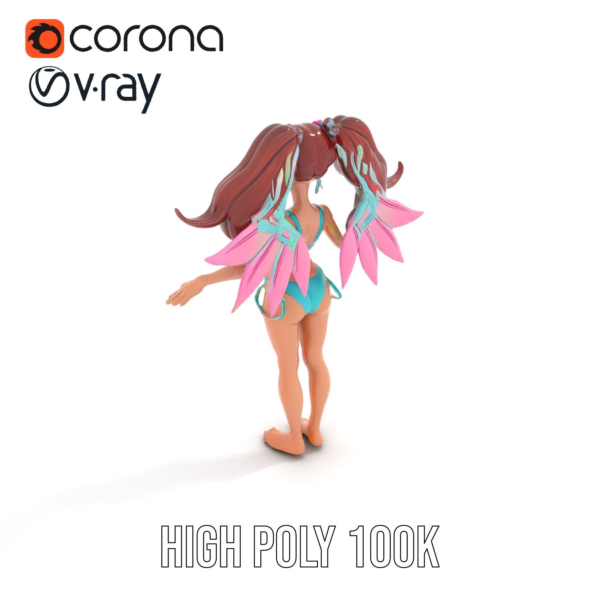 Fantasy Fairy Character Model with Wings Rigged and Animated Low-poly 3D model_11