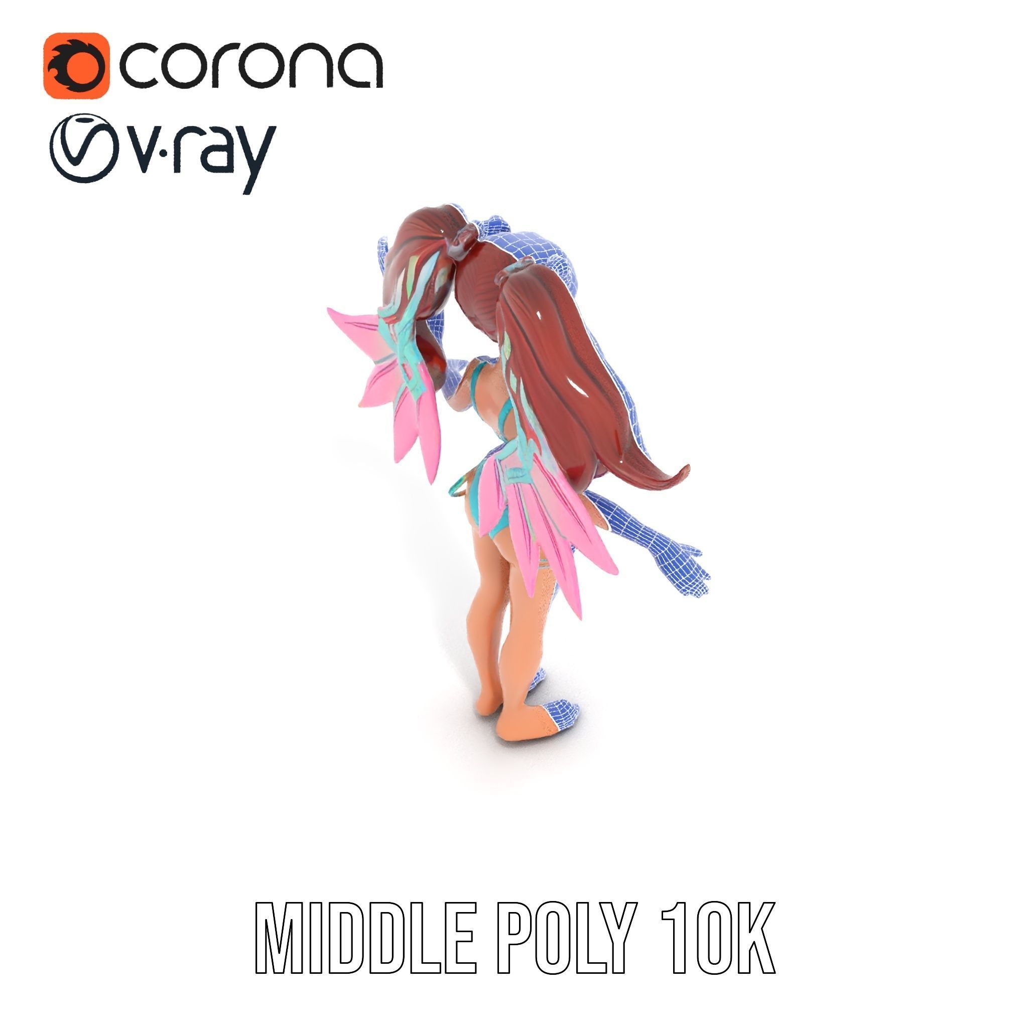 Fantasy Fairy Character Model with Wings Rigged and Animated Low-poly 3D model_32