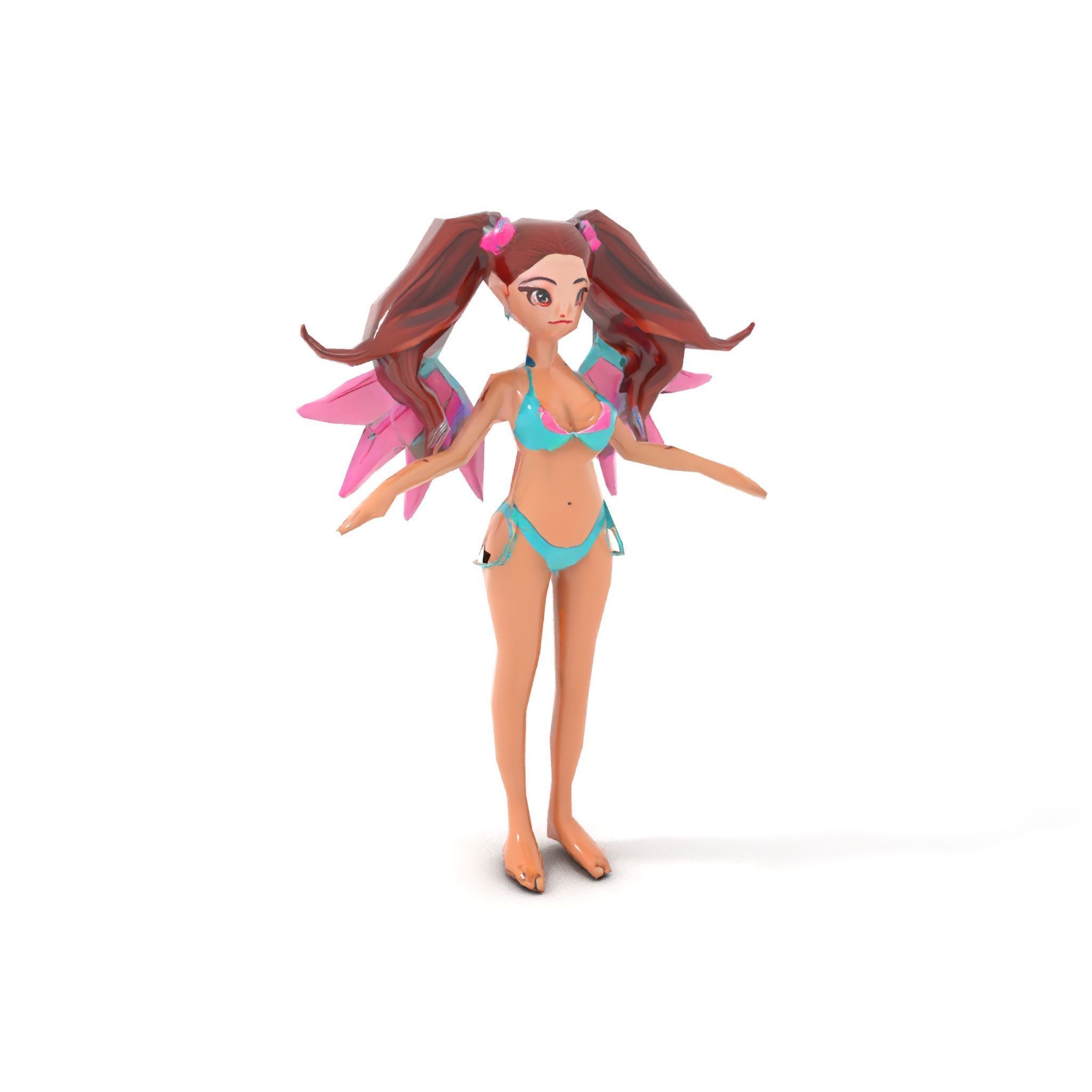 Fantasy Fairy Character Model with Wings Rigged and Animated Low-poly 3D model_25