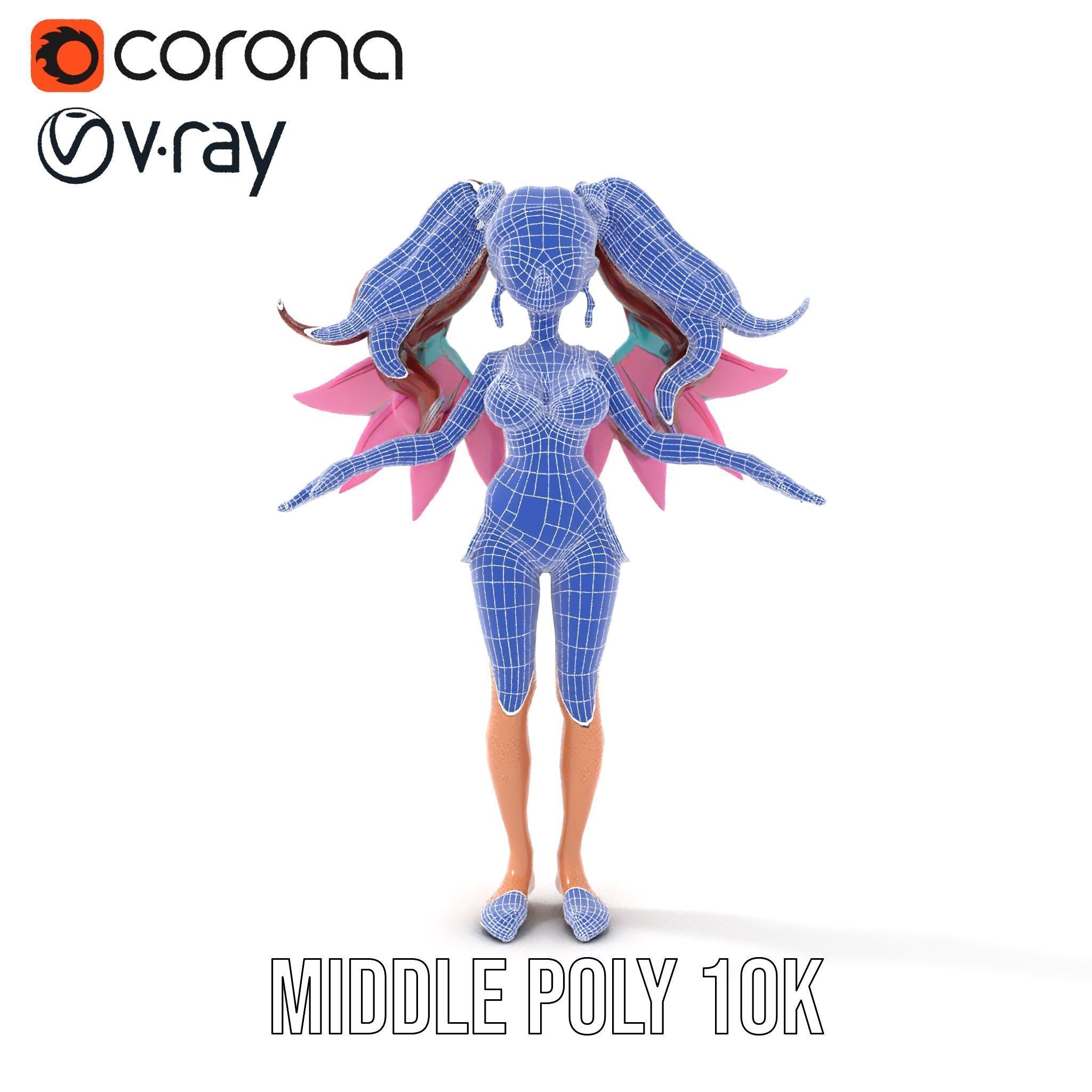 Fantasy Fairy Character Model with Wings Rigged and Animated Low-poly 3D model_34