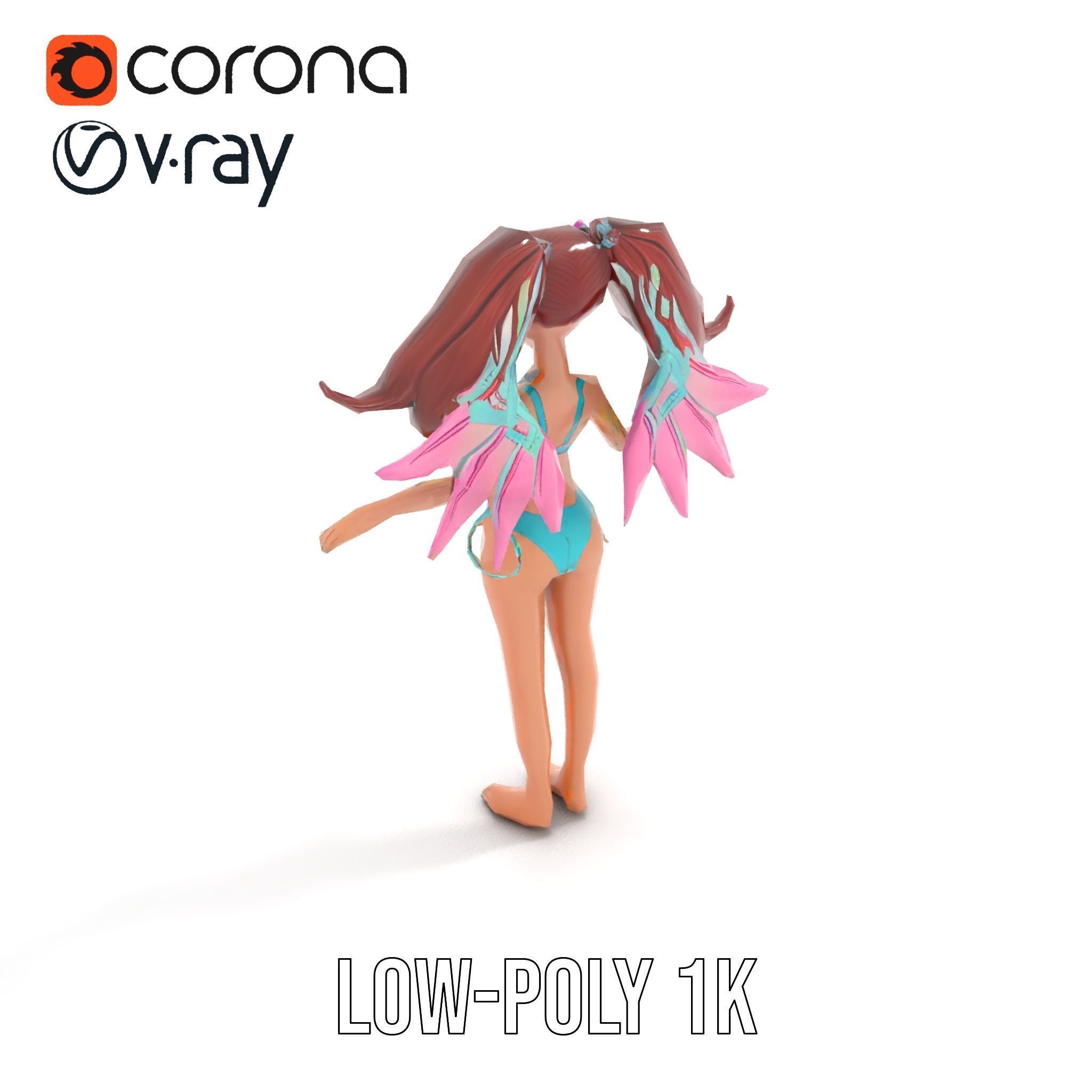 Fantasy Fairy Character Model with Wings Rigged and Animated Low-poly 3D model_7