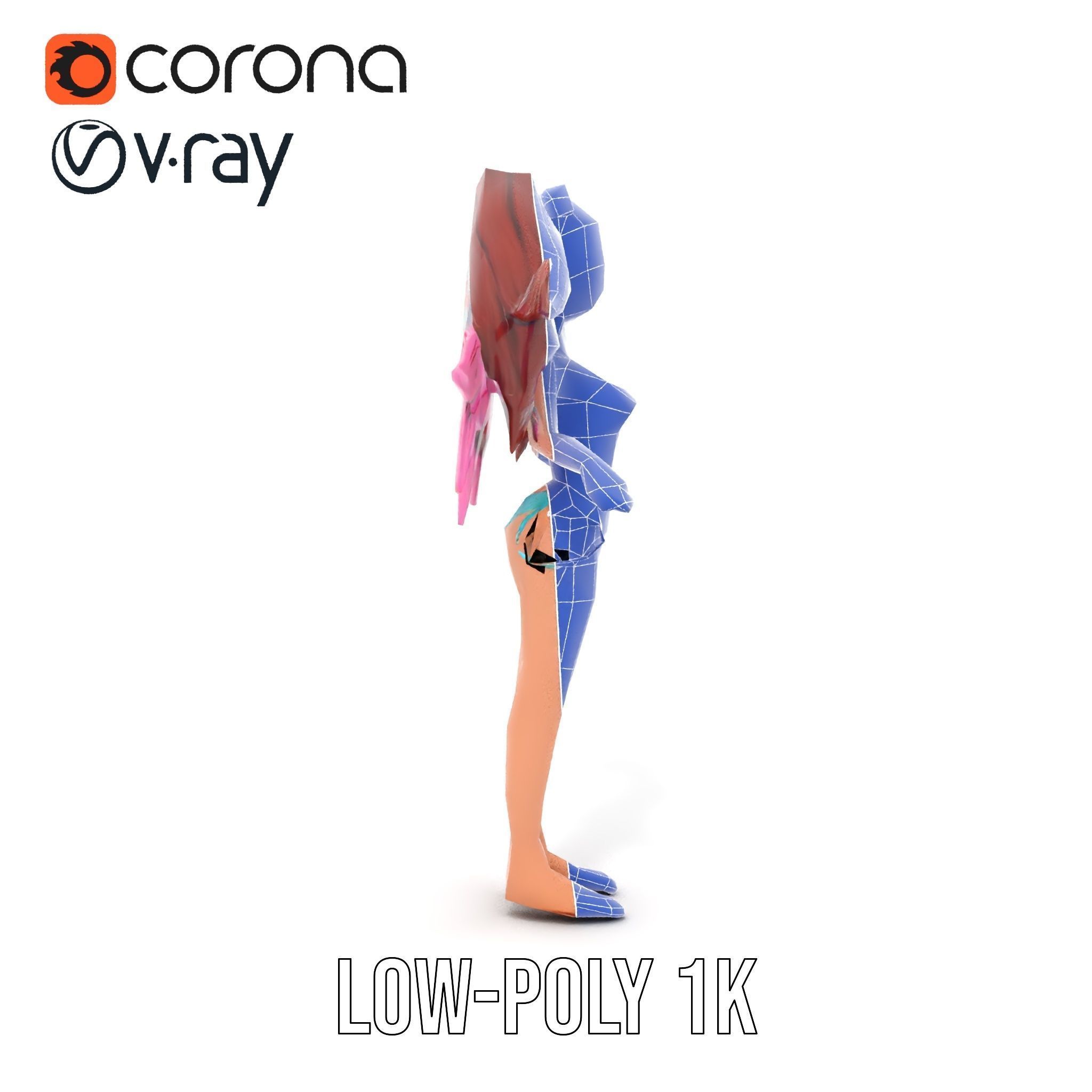 Fantasy Fairy Character Model with Wings Rigged and Animated Low-poly 3D model_22