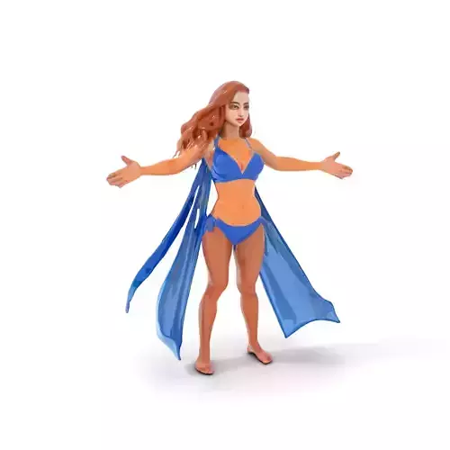 Blue Beach Bikini Character Rigged and Animated Low-poly 3D model