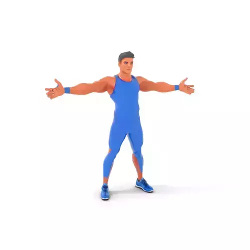 Athletic Male Character Rigged and Animated in Blue Suit