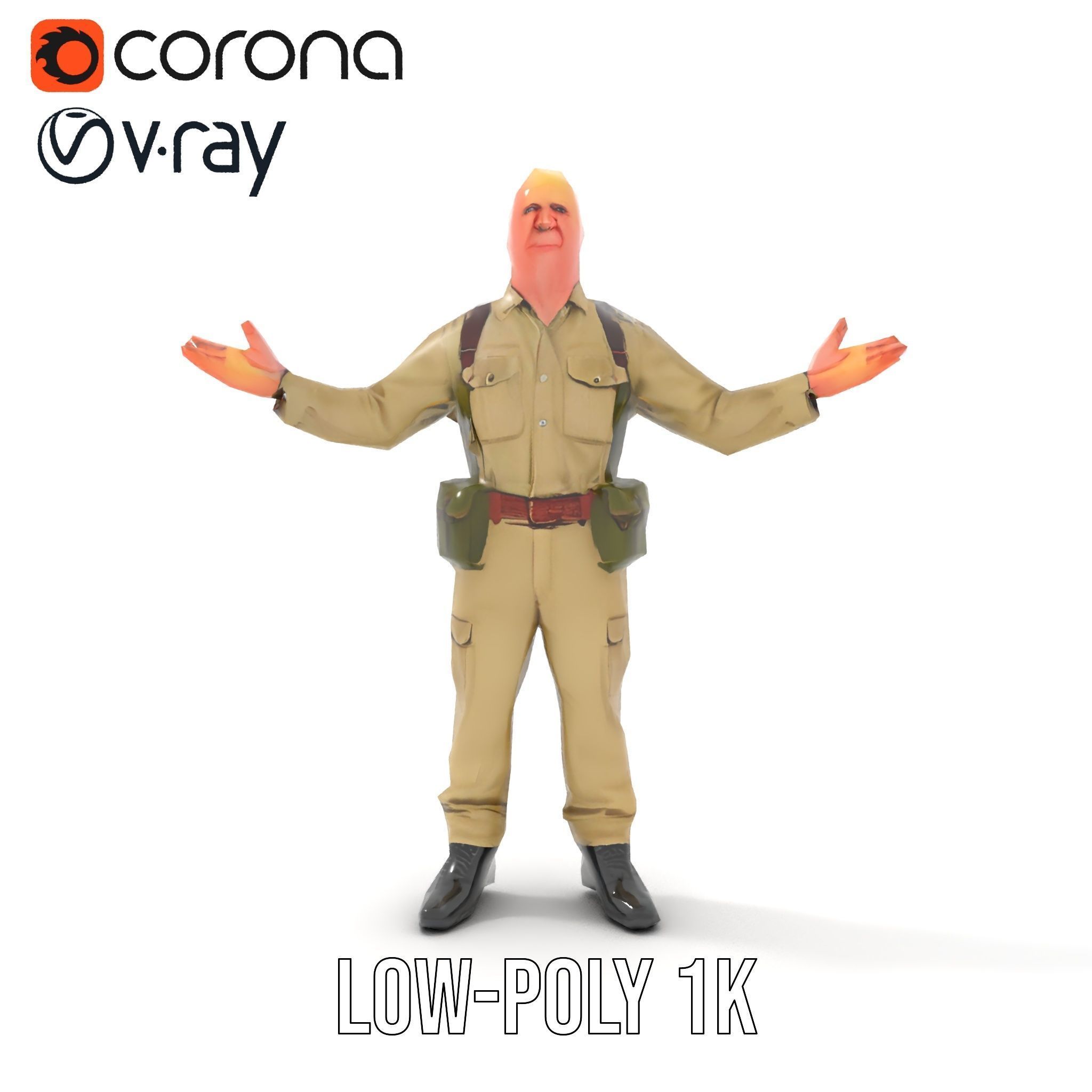 Character Model Veteran Soldier Rigged and Animated Low-poly 3D model_19