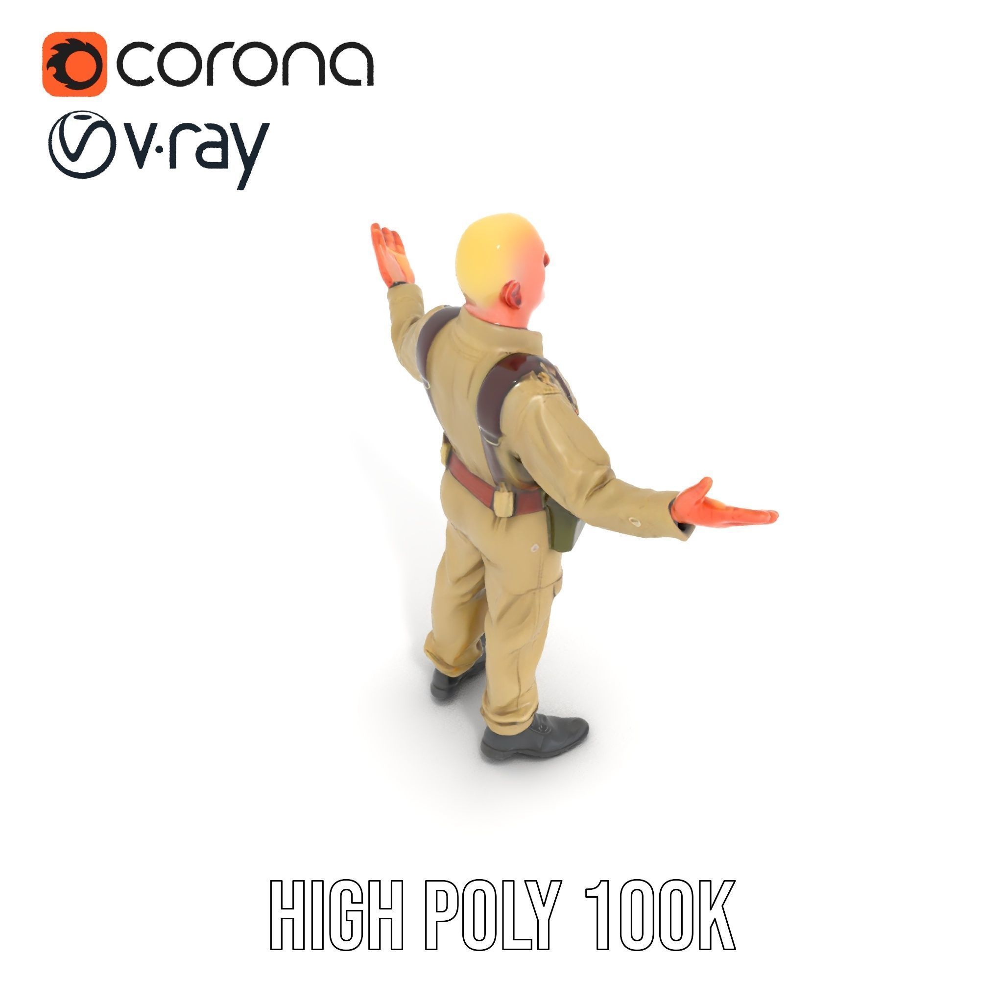 Character Model Veteran Soldier Rigged and Animated Low-poly 3D model_25