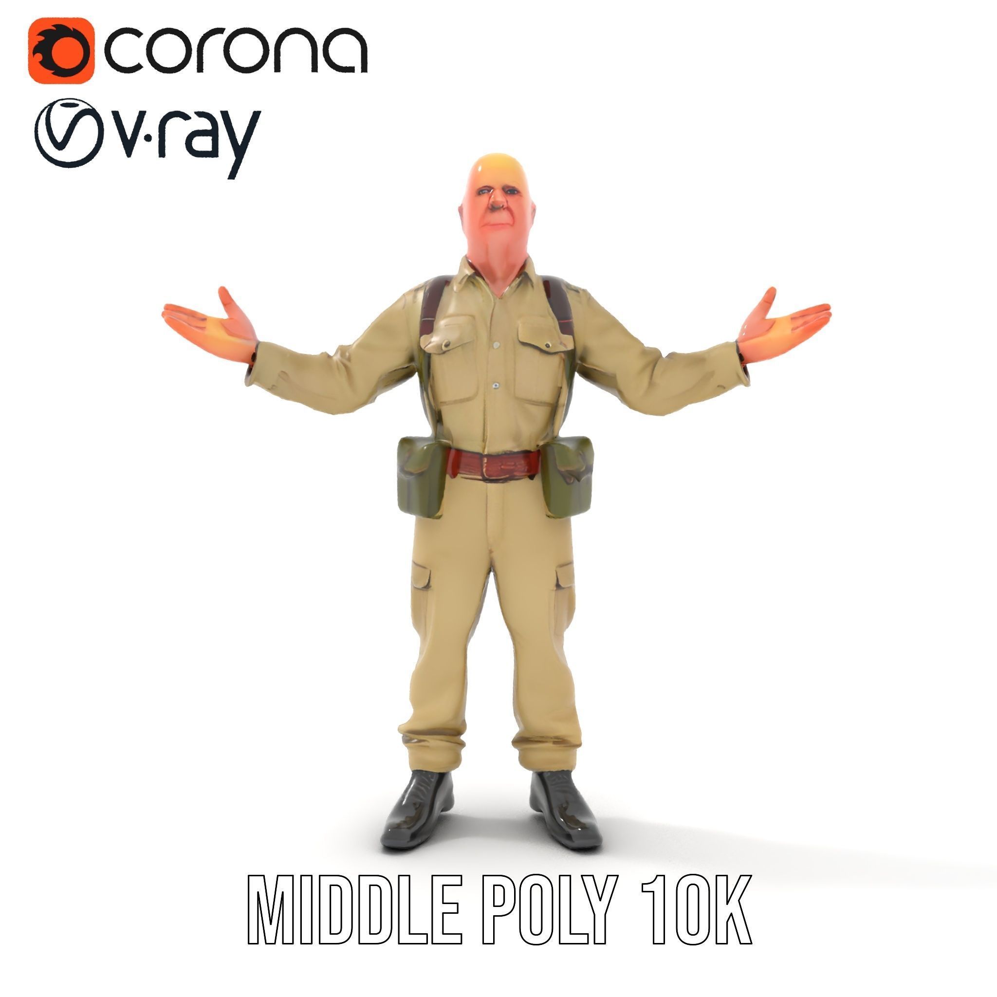 Character Model Veteran Soldier Rigged and Animated Low-poly 3D model_32