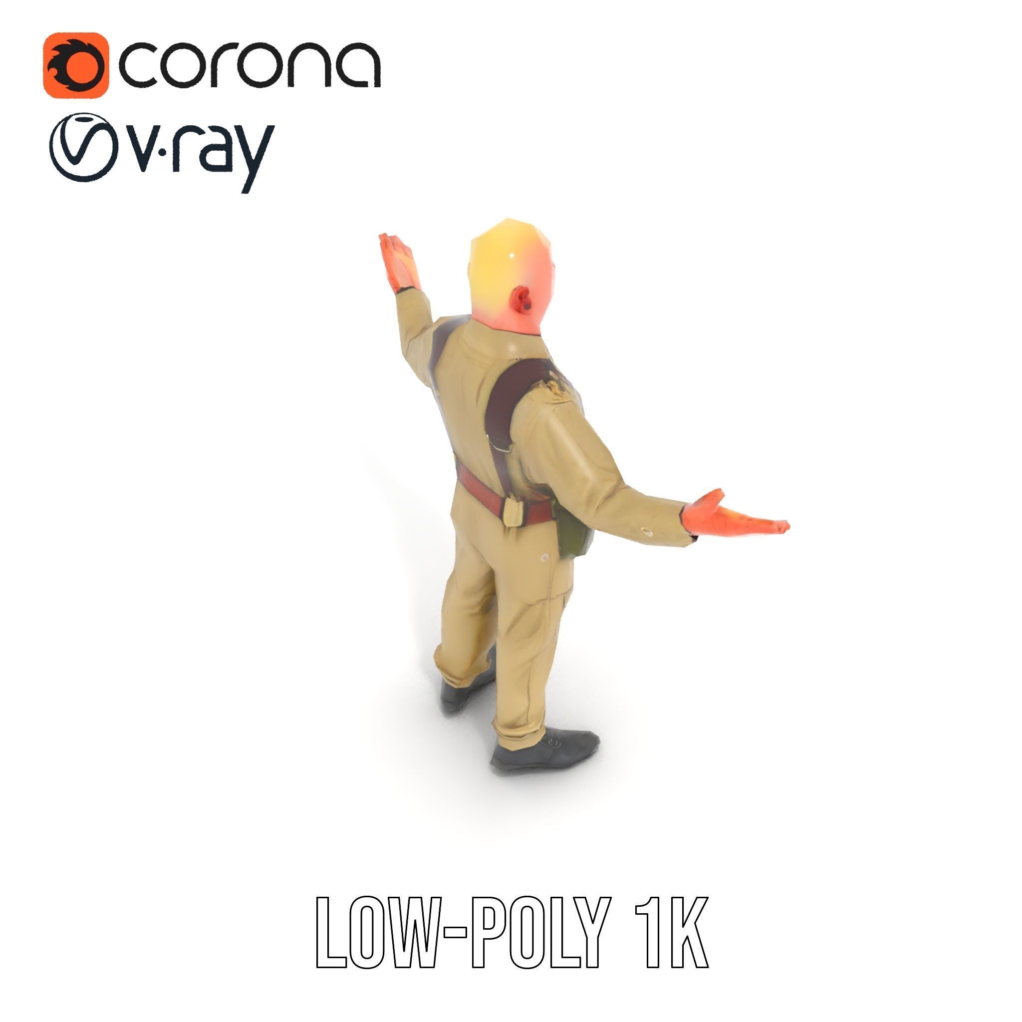 Character Model Veteran Soldier Rigged and Animated Low-poly 3D model_7