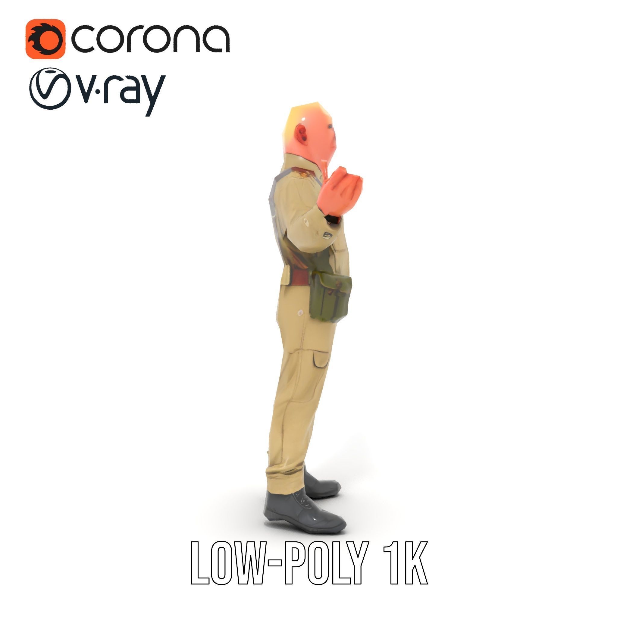 Character Model Veteran Soldier Rigged and Animated Low-poly 3D model_8