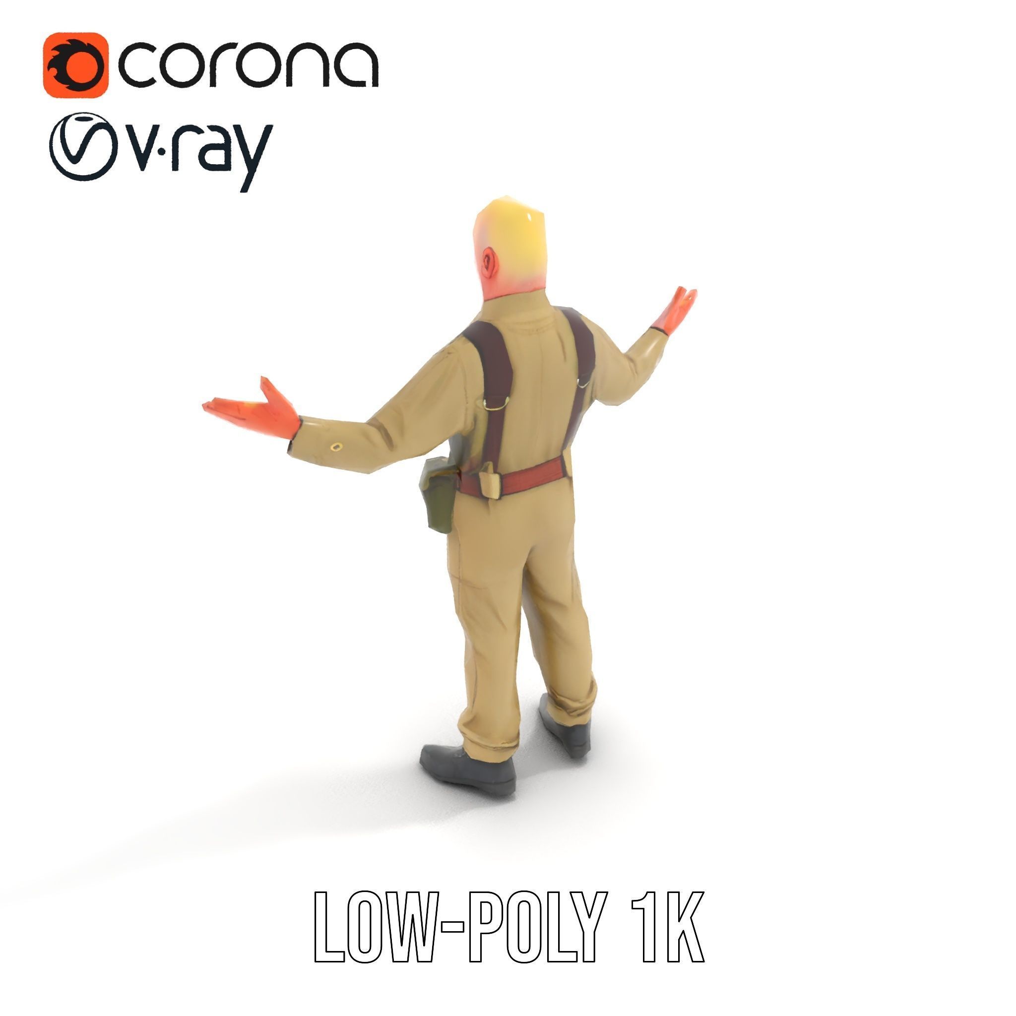 Character Model Veteran Soldier Rigged and Animated Low-poly 3D model_10