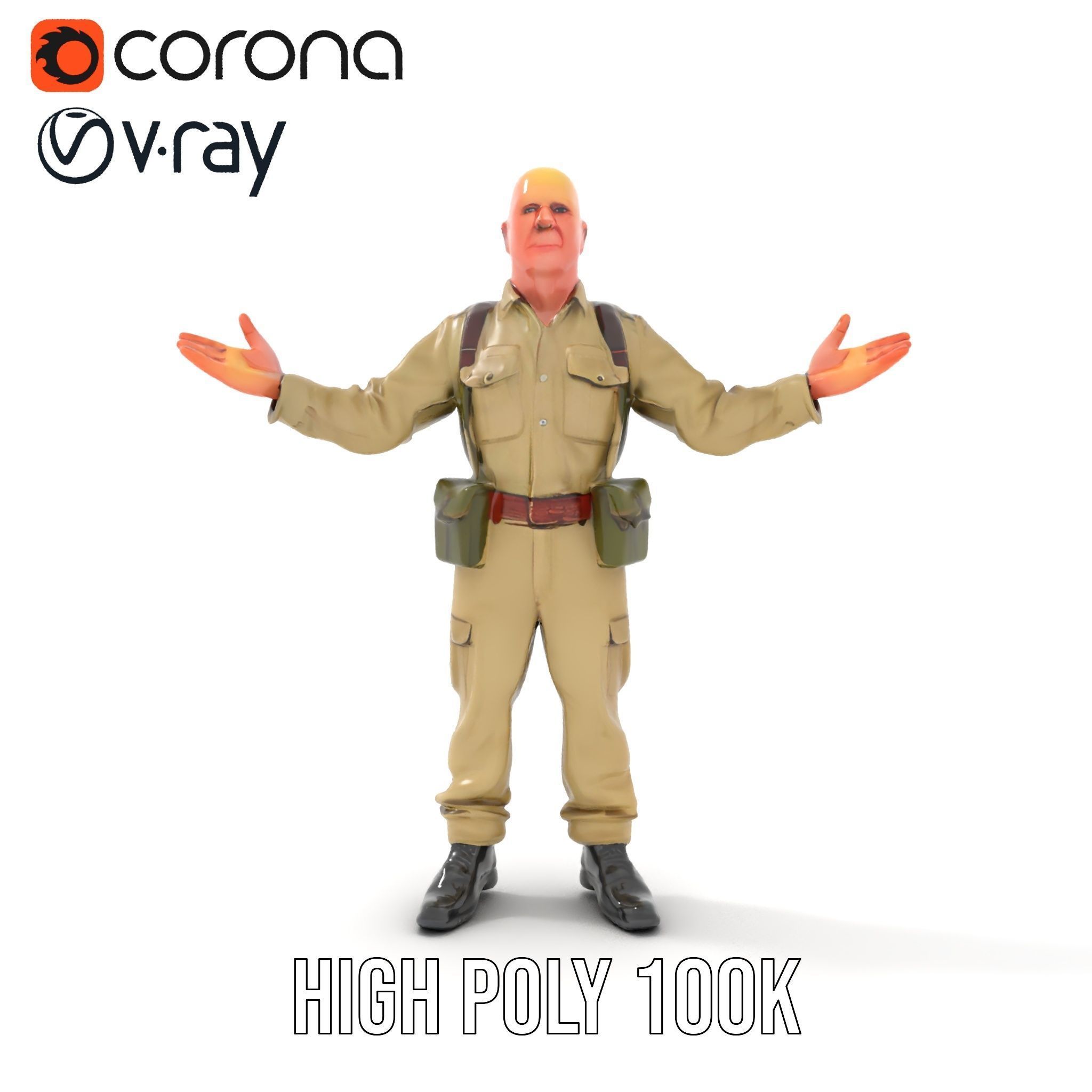 Character Model Veteran Soldier Rigged and Animated Low-poly 3D model_28