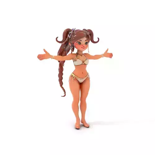 Animated D Rigged Character Model with Long Braided Hair