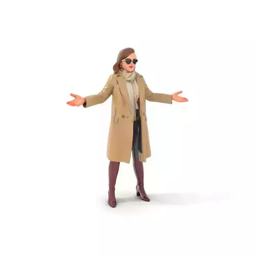 Stylish Female Character in Coat Rigged and Animated Low-poly 3D model