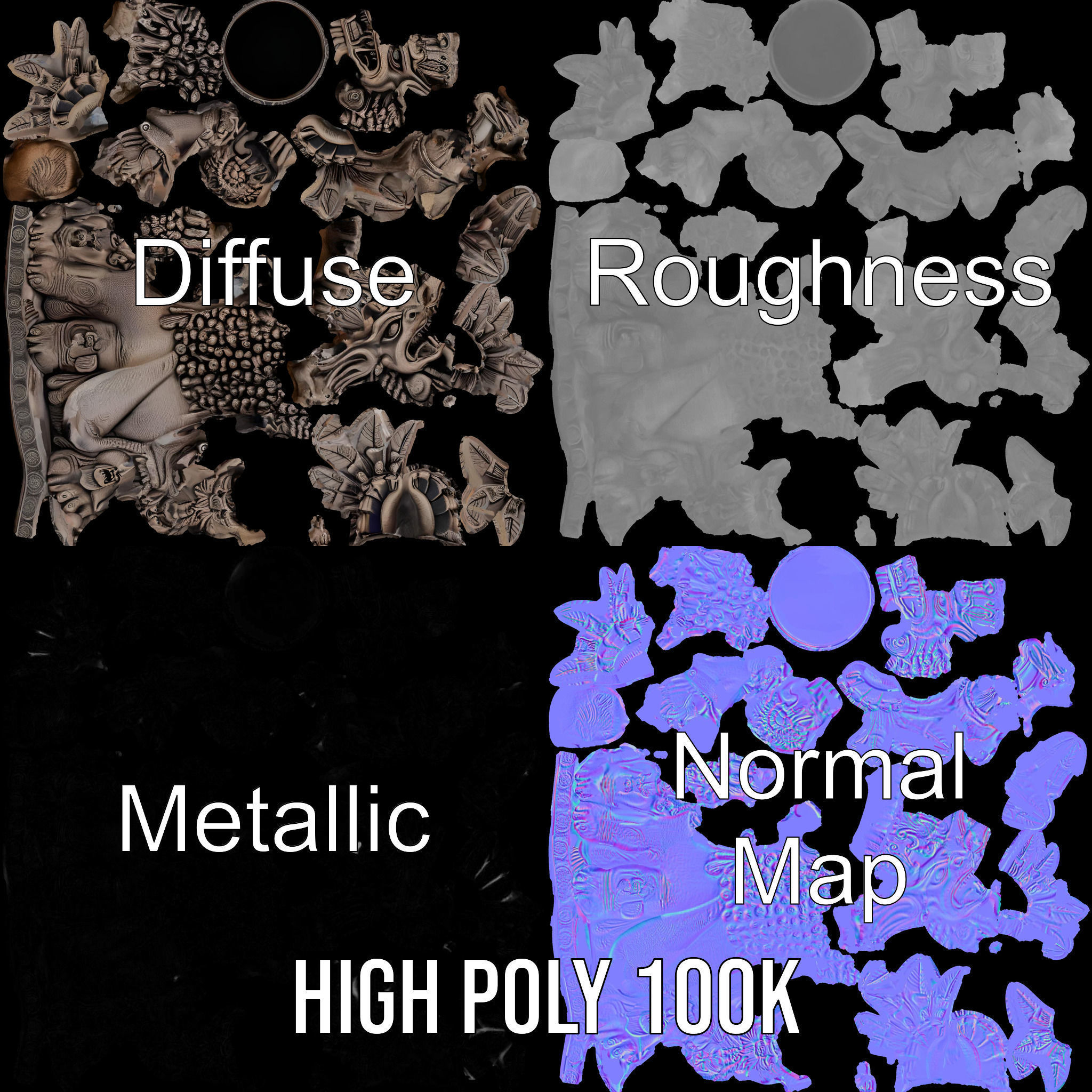 Ornate Winged Guardian Statue Model Pack Low-poly 3D model_3