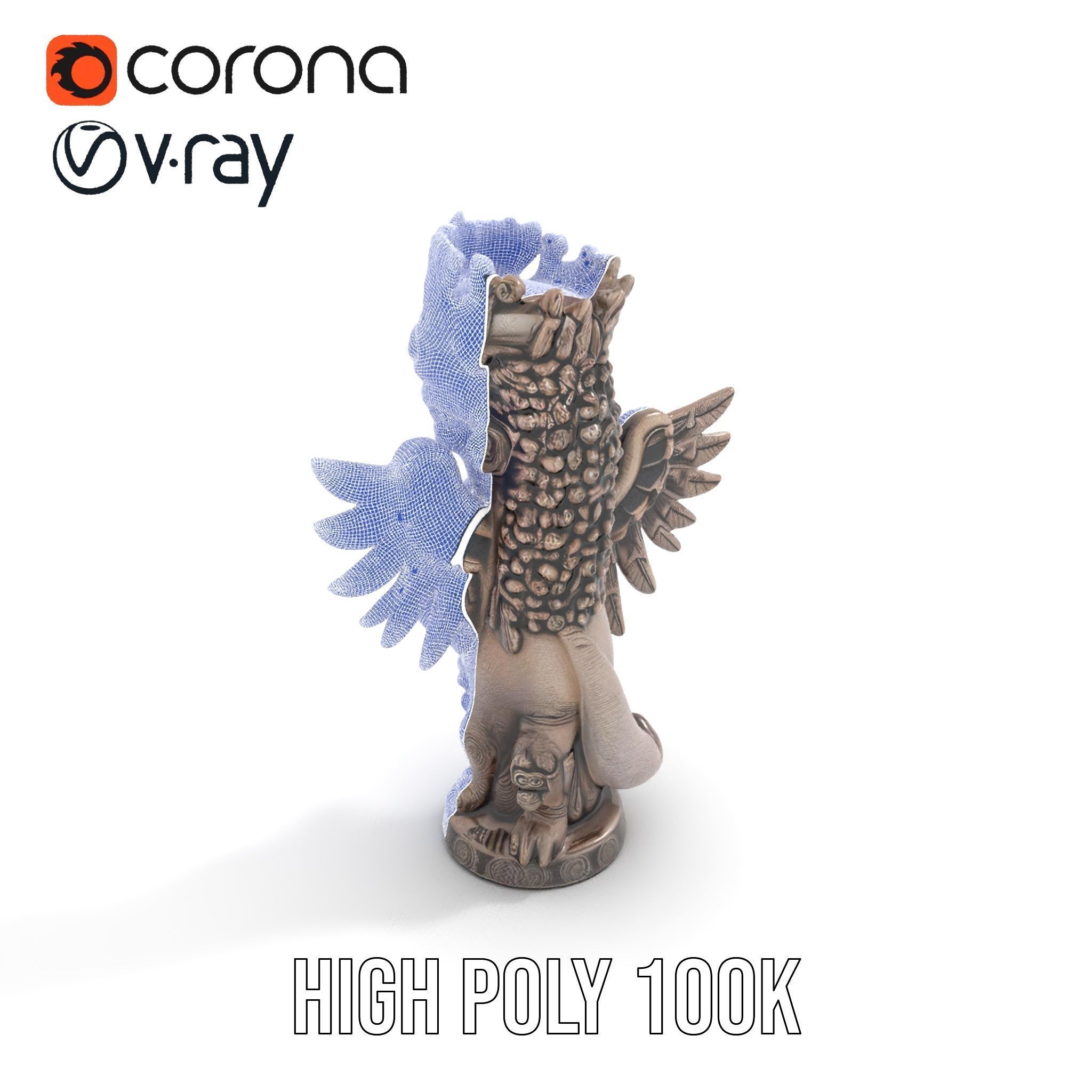 Ornate Winged Guardian Statue Model Pack Low-poly 3D model_31