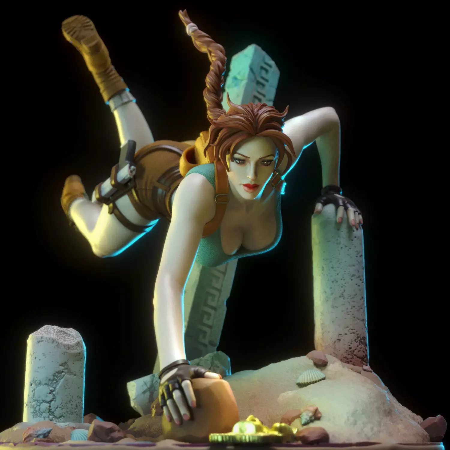 Lara Croft swimming 3D print model_0