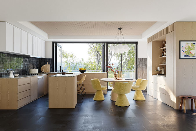 Bright Modern Kitchen and Dining Area 448 3D model