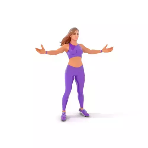 Athletic Female Character in Purple Outfit Rigged and Animated