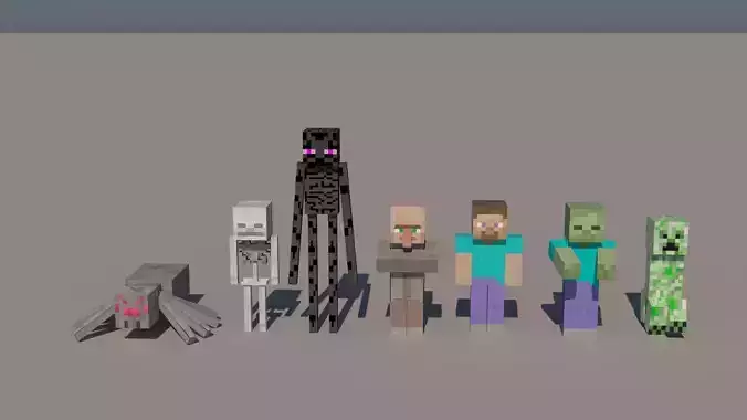 High-Detail Minecraft Characters 3D Model Collection 3D model