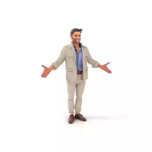 Casual Male Rigged and Animated Character Model with Jacket and Brown Shoes