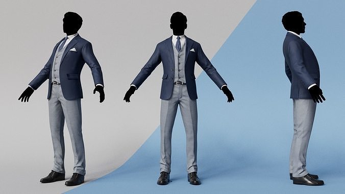 Men Pans with Shirt Blazer and Shoes Mix Grey Blue Black Low-poly 3D model