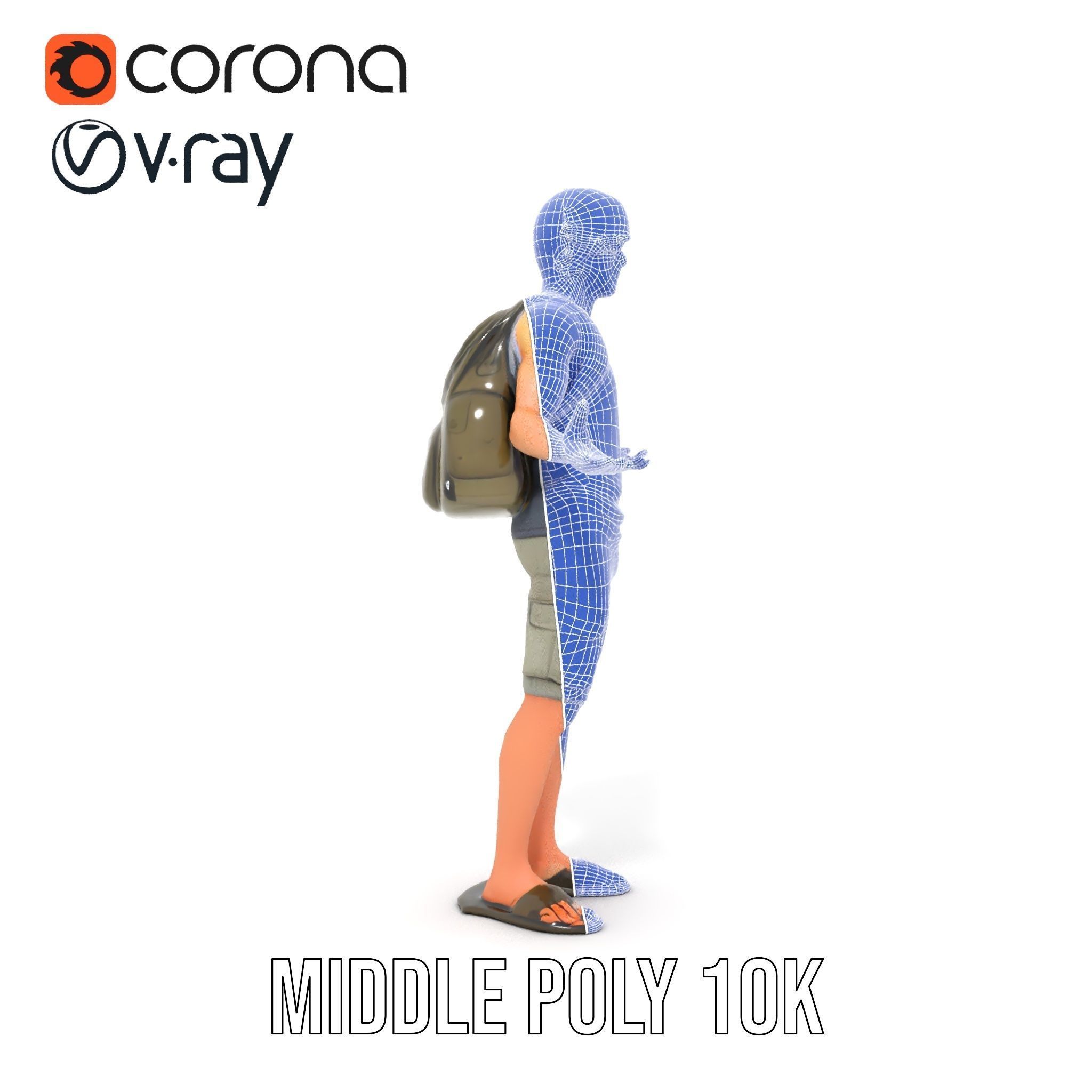 Casual Backpacker Guy Rigged and Animated D Character Model Low-poly 3D model_35