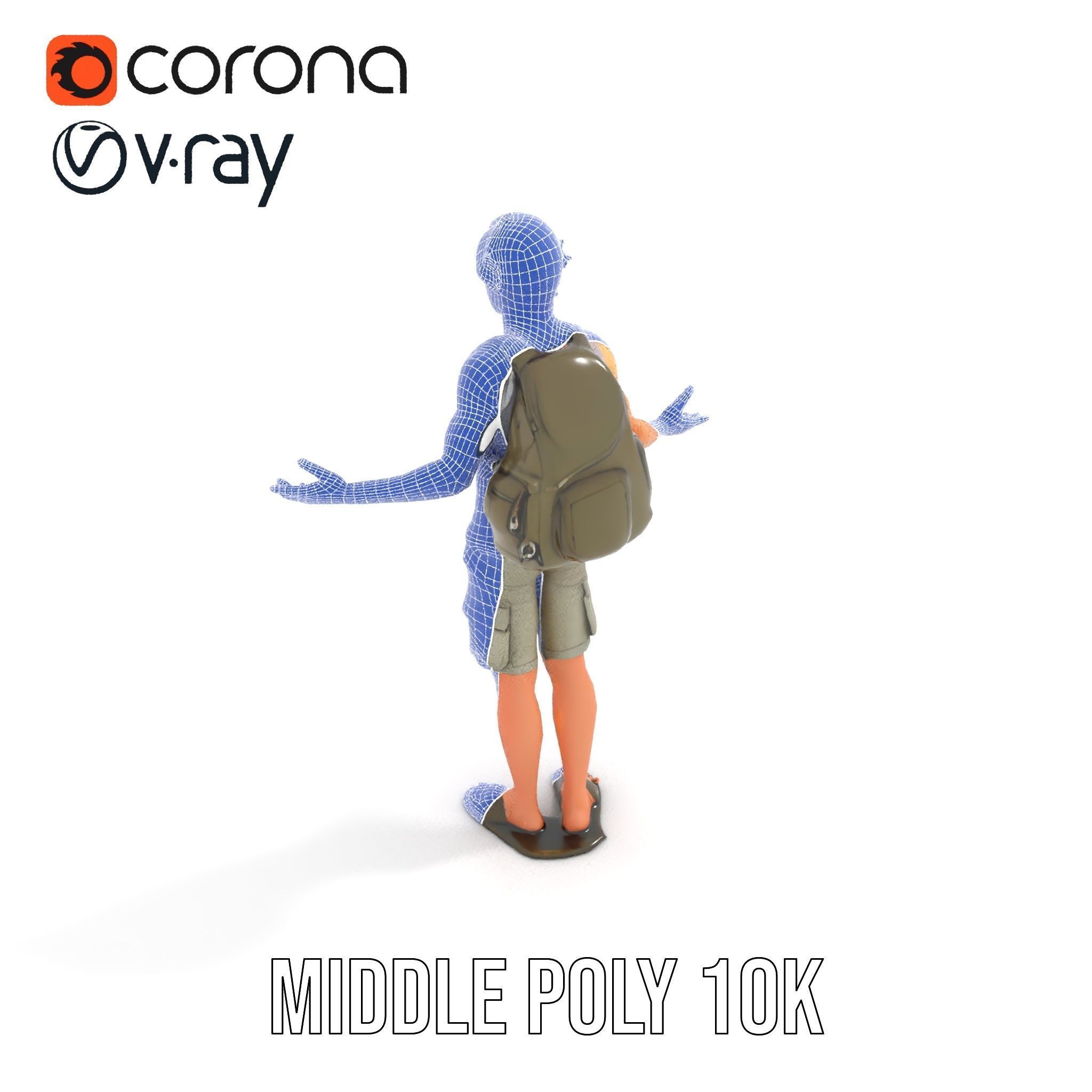 Casual Backpacker Guy Rigged and Animated D Character Model Low-poly 3D model_30