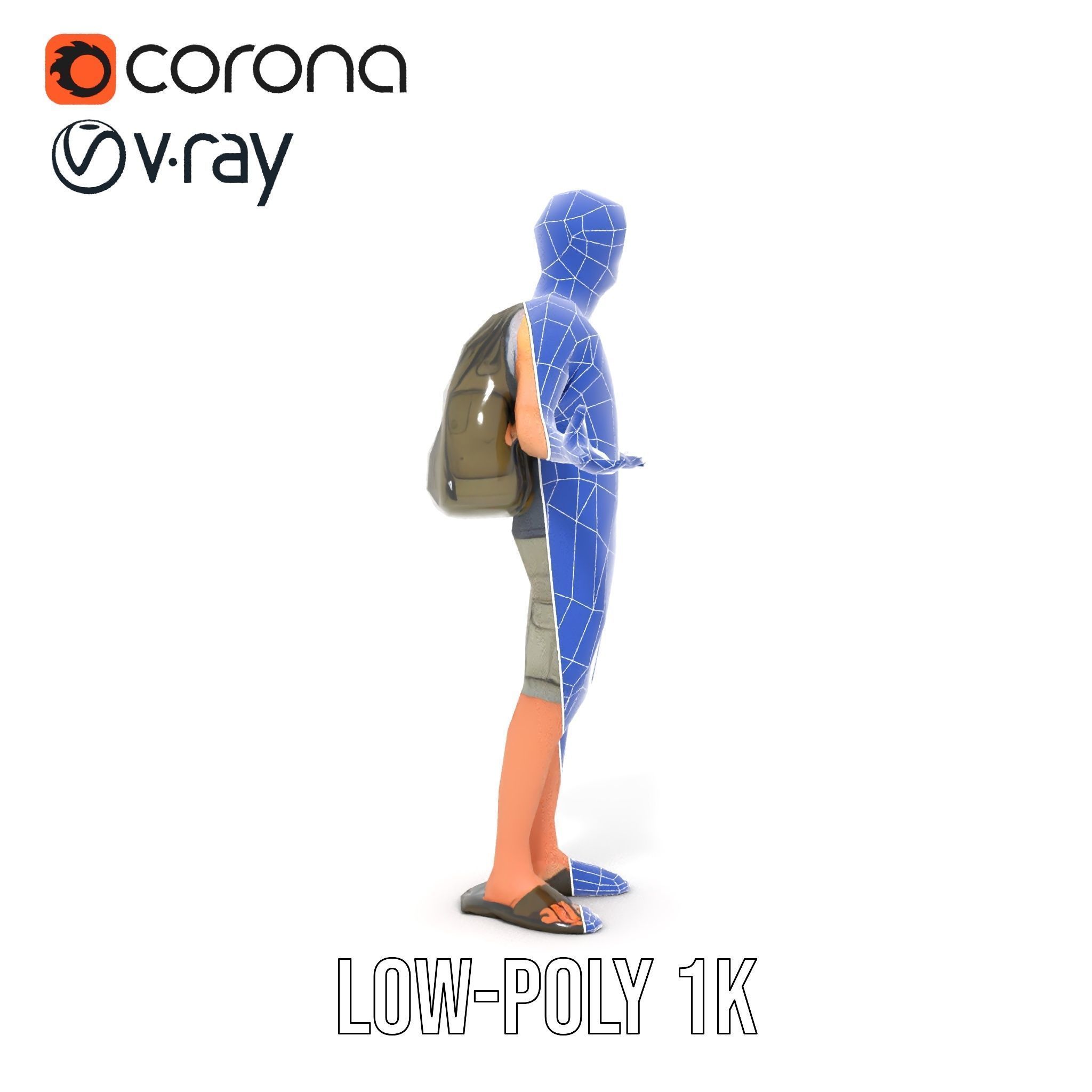 Casual Backpacker Guy Rigged and Animated D Character Model Low-poly 3D model_17