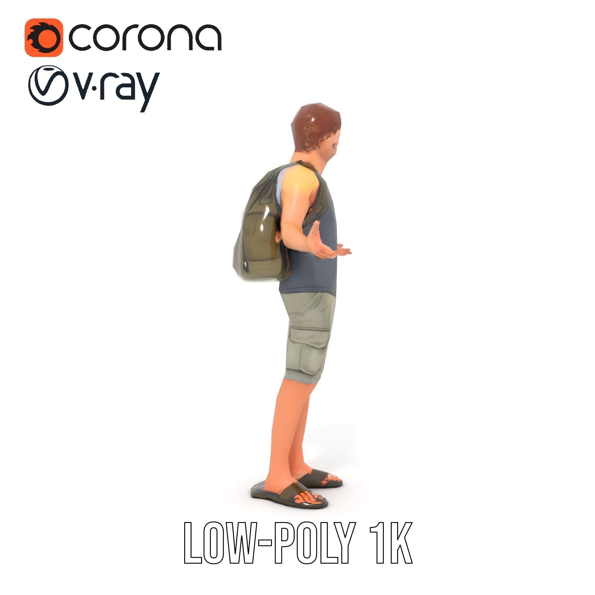 Casual Backpacker Guy Rigged and Animated D Character Model Low-poly 3D model_28