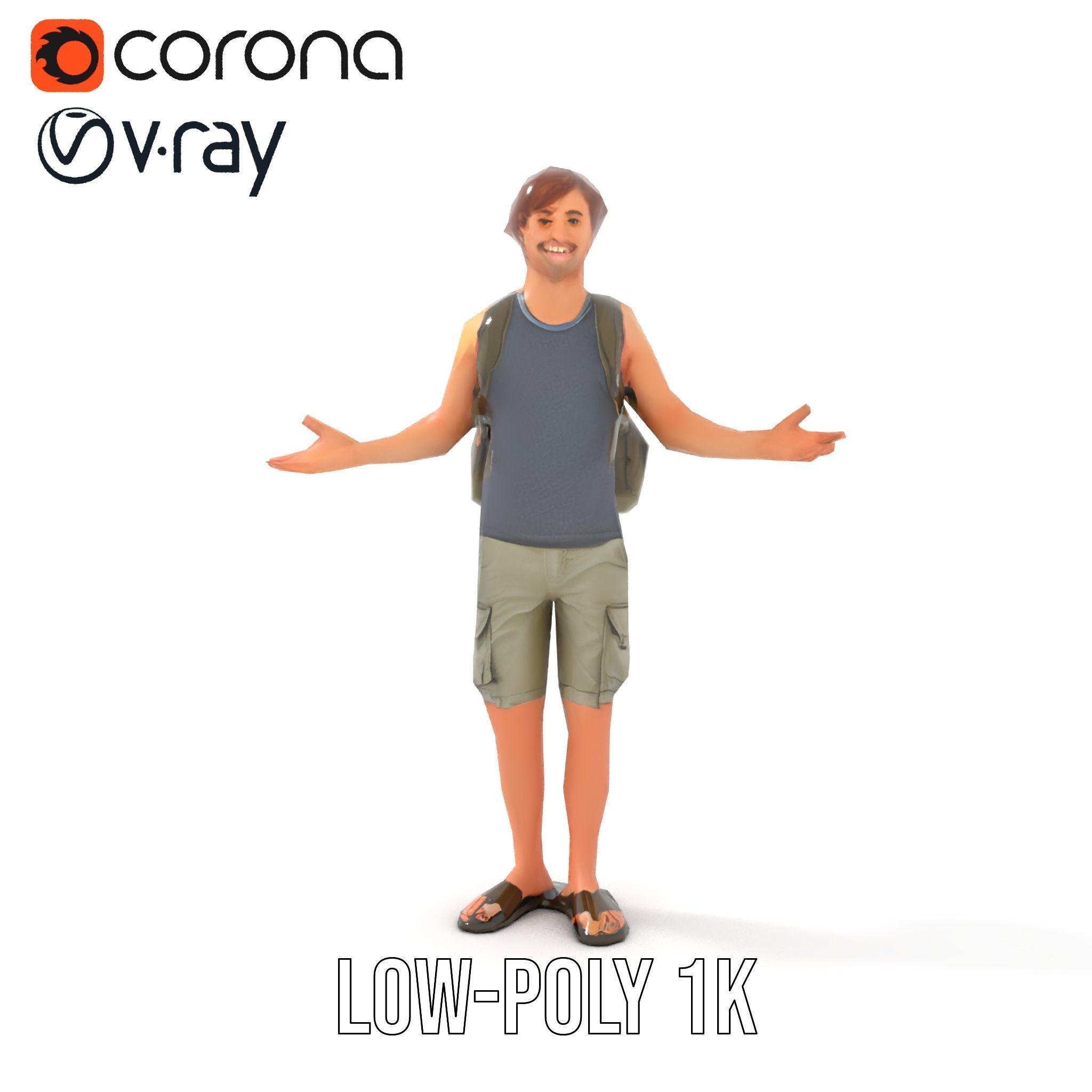 Casual Backpacker Guy Rigged and Animated D Character Model Low-poly 3D model_9