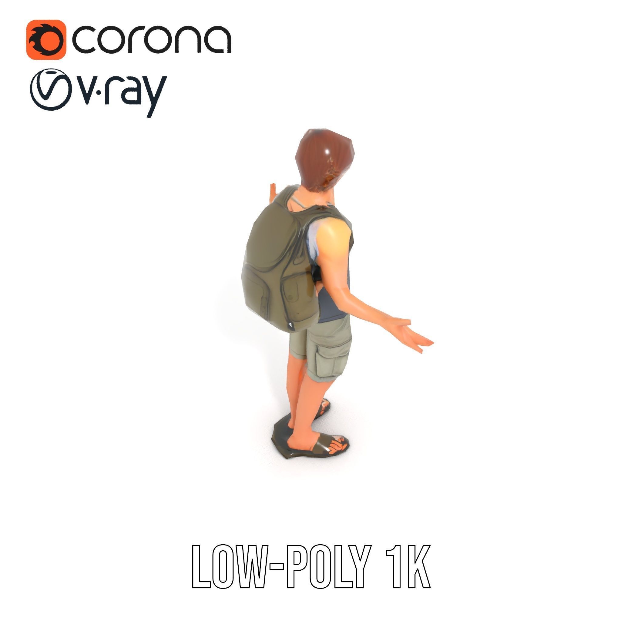Casual Backpacker Guy Rigged and Animated D Character Model Low-poly 3D model_20